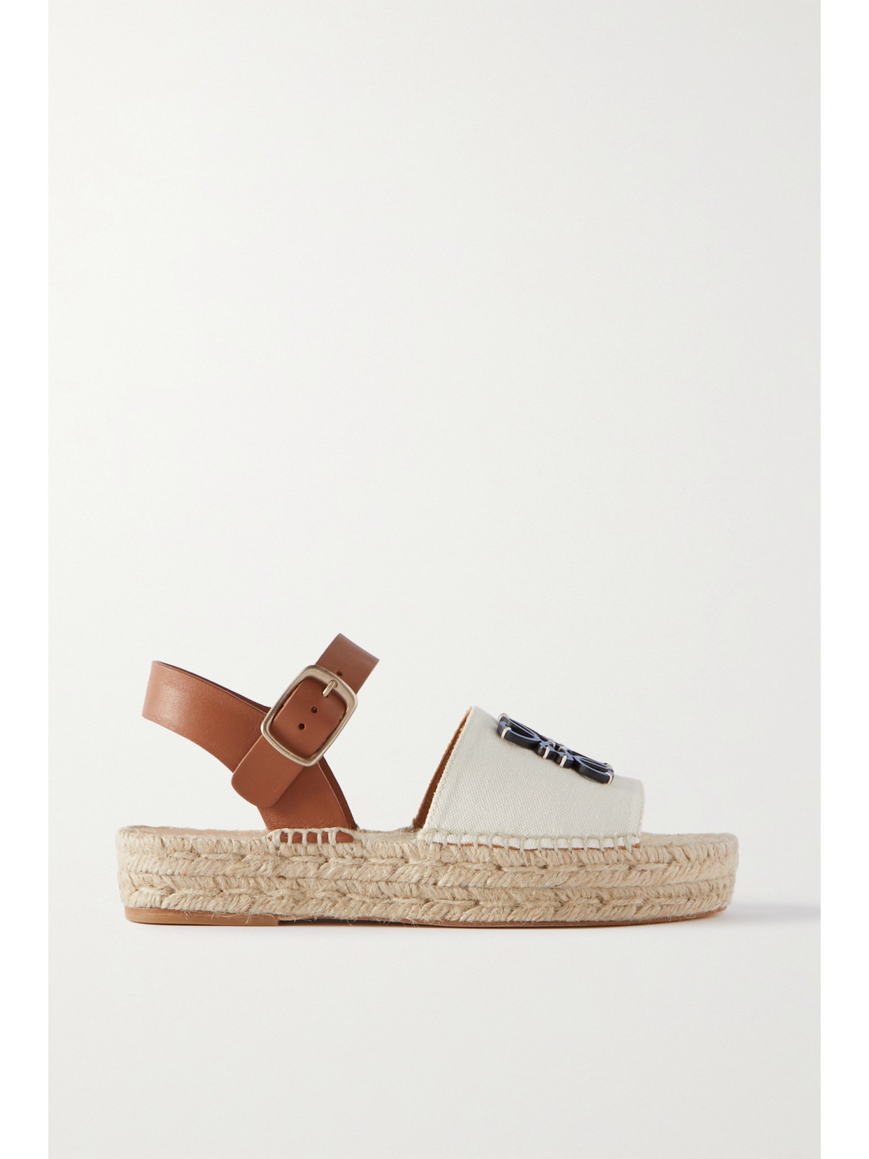 LOEWE + PAULA'S IBIZA ANAGRAM LEATHER AND CANVAS ESPADRILLE SANDALS