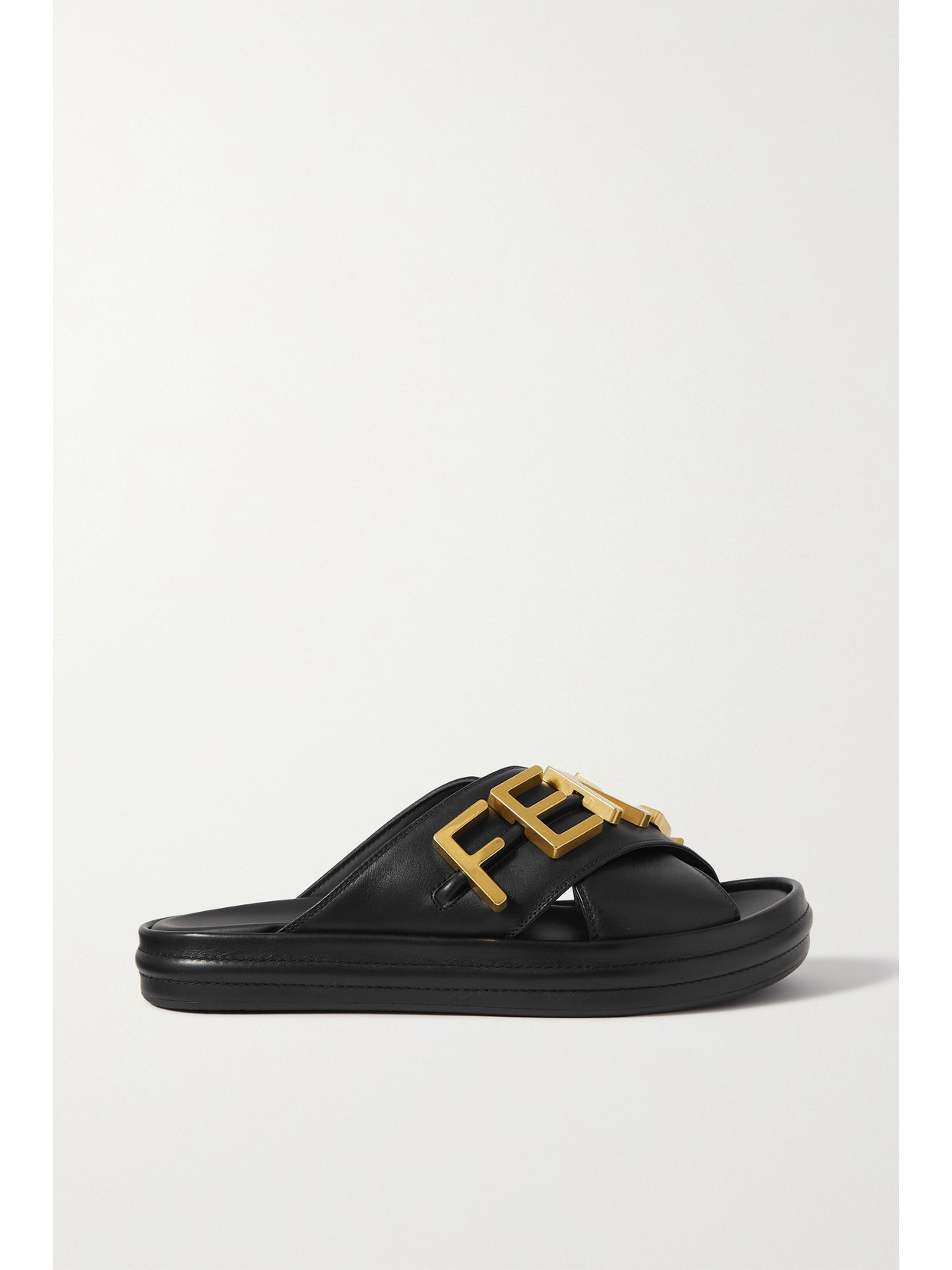 Fendi Logo-embellished Leather Slides In Black