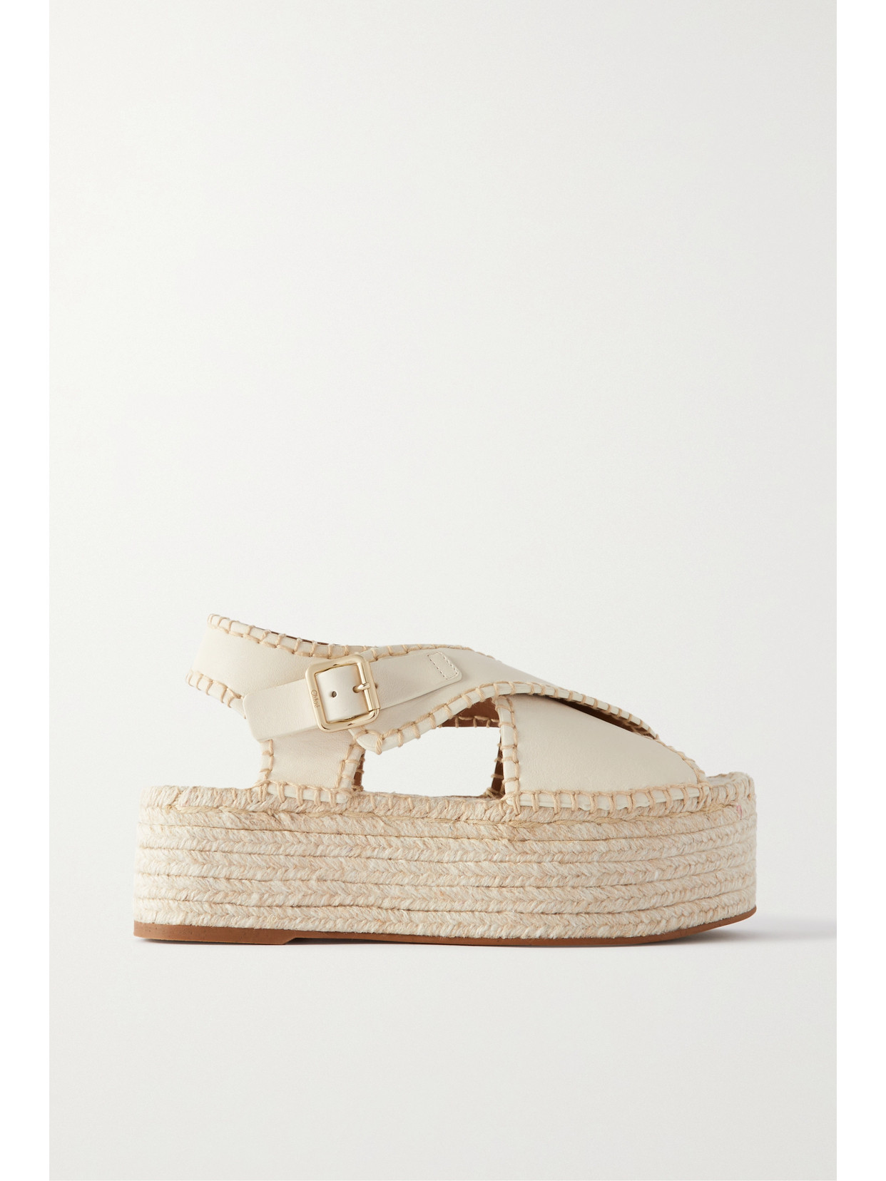 CHLOÉ LUCINDA WHIPSTITCHED LEATHER PLATFORM ESPADRILLES SANDALS