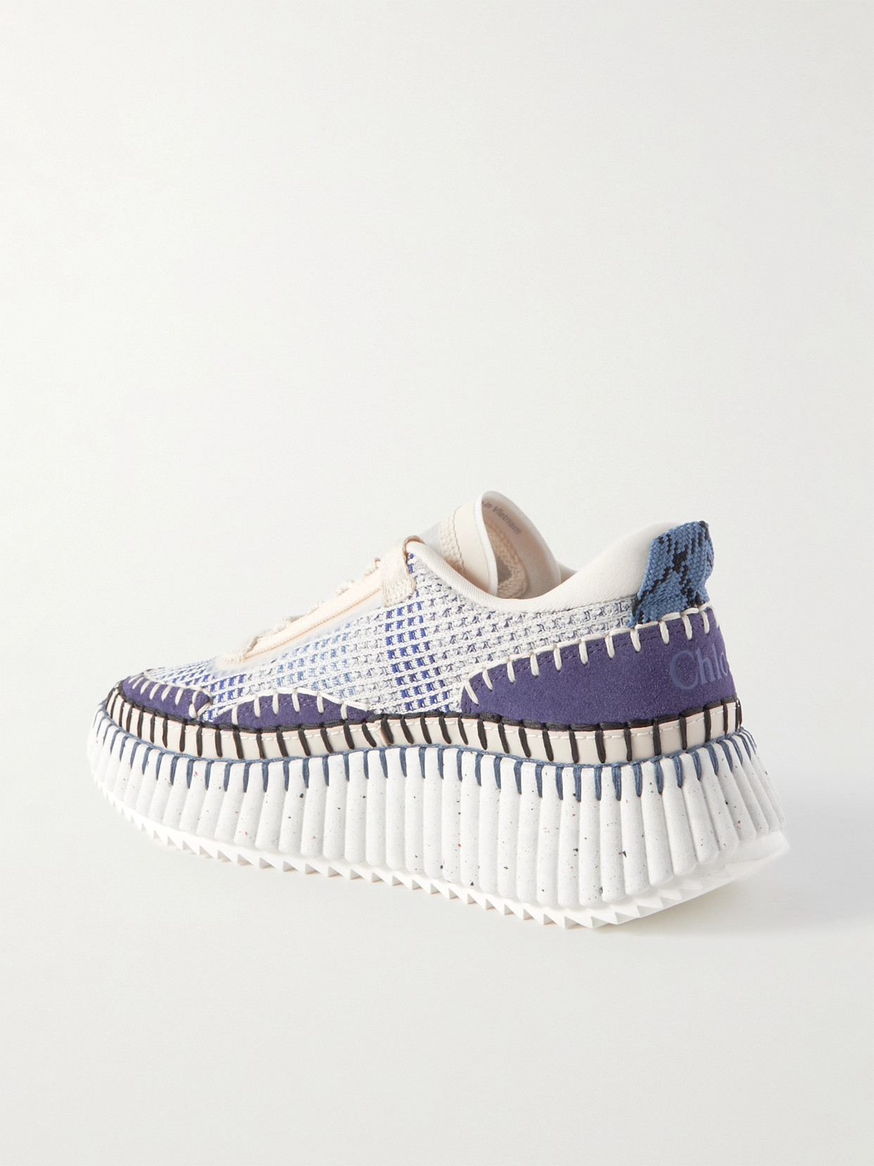 Shop Chloé Nama Embroidered Suede And Recycled-mesh Sneakers In Blue