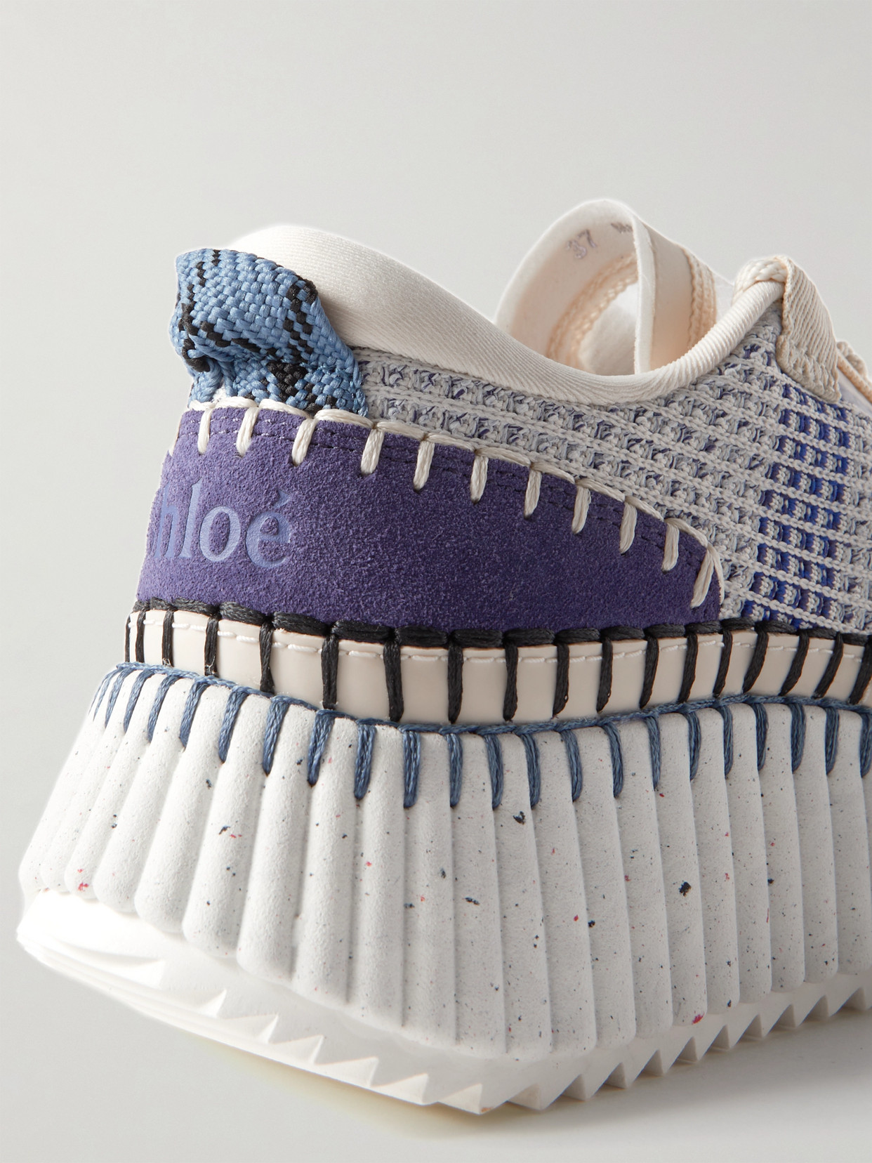 Shop Chloé Nama Embroidered Suede And Recycled-mesh Sneakers In Blue