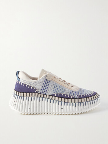 Chloé Nama embroidered suede and recycled-mesh sneakers