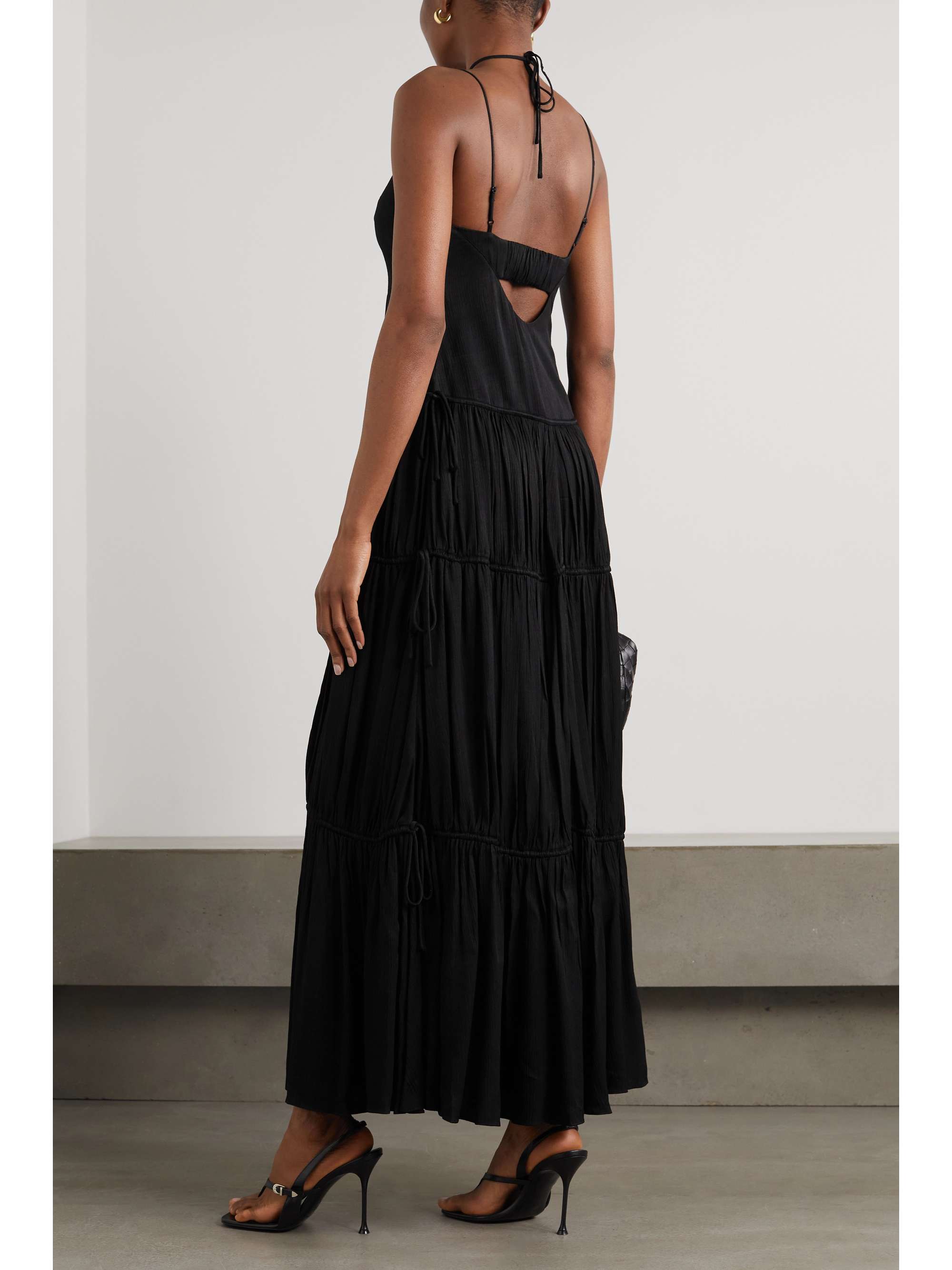 SIMKHAI Lina cutout tiered crinkled-twill maxi dress