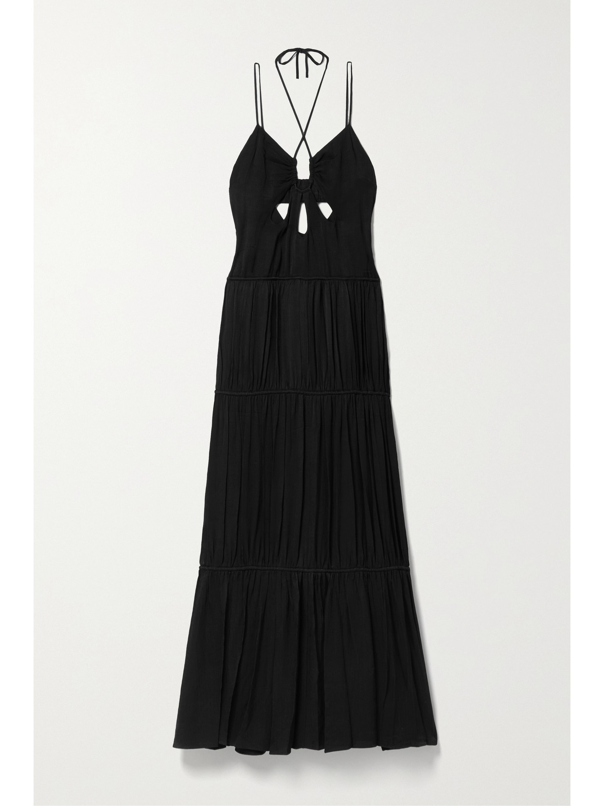 Simkhai Lina Cutout Tiered Crinkled-twill Maxi Dress In Black