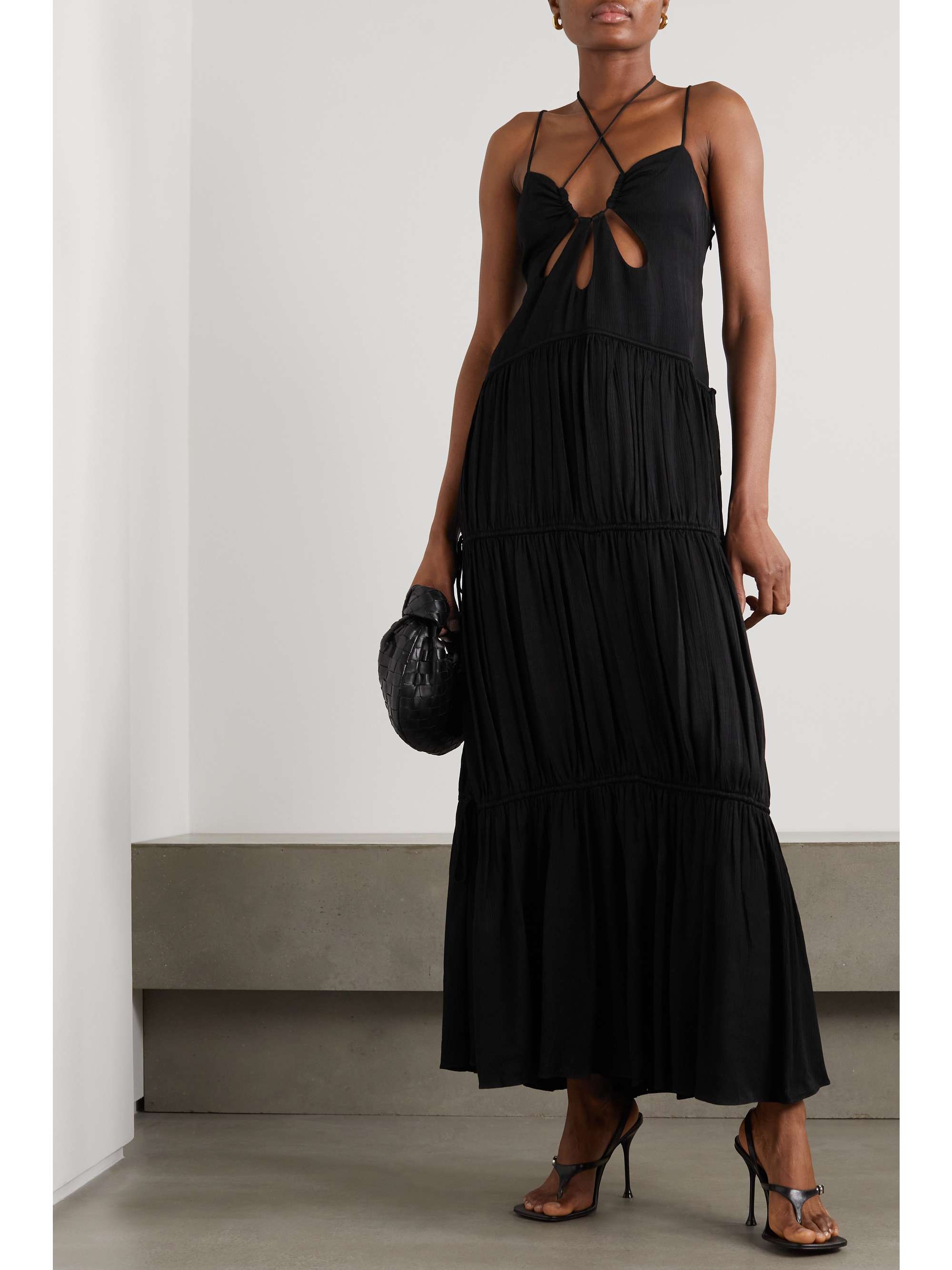 SIMKHAI Lina cutout tiered crinkled-twill maxi dress