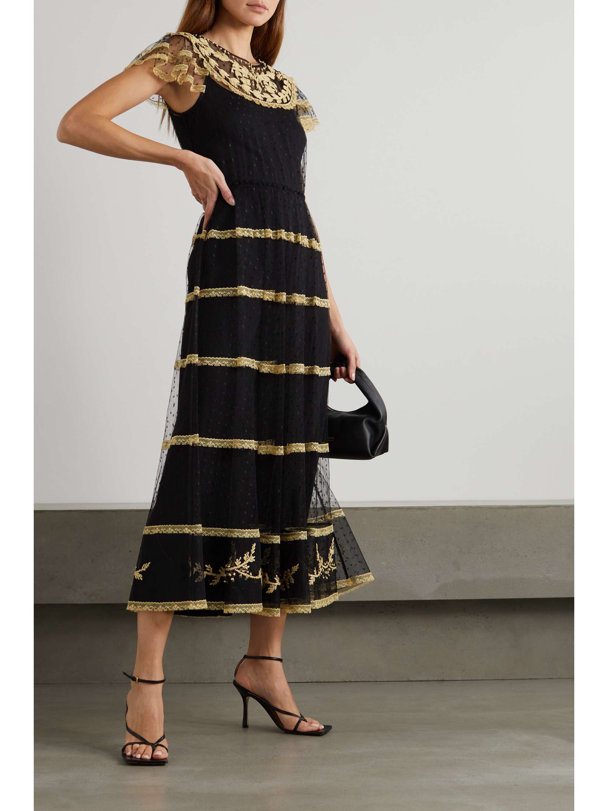 Black Embroidered lace-trimmed point d 