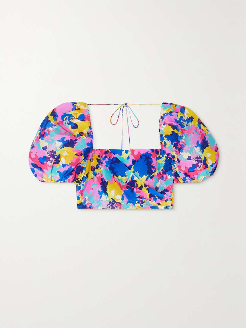 Rebecca Vallance Fioritura Cropped Printed Silk-satin Top