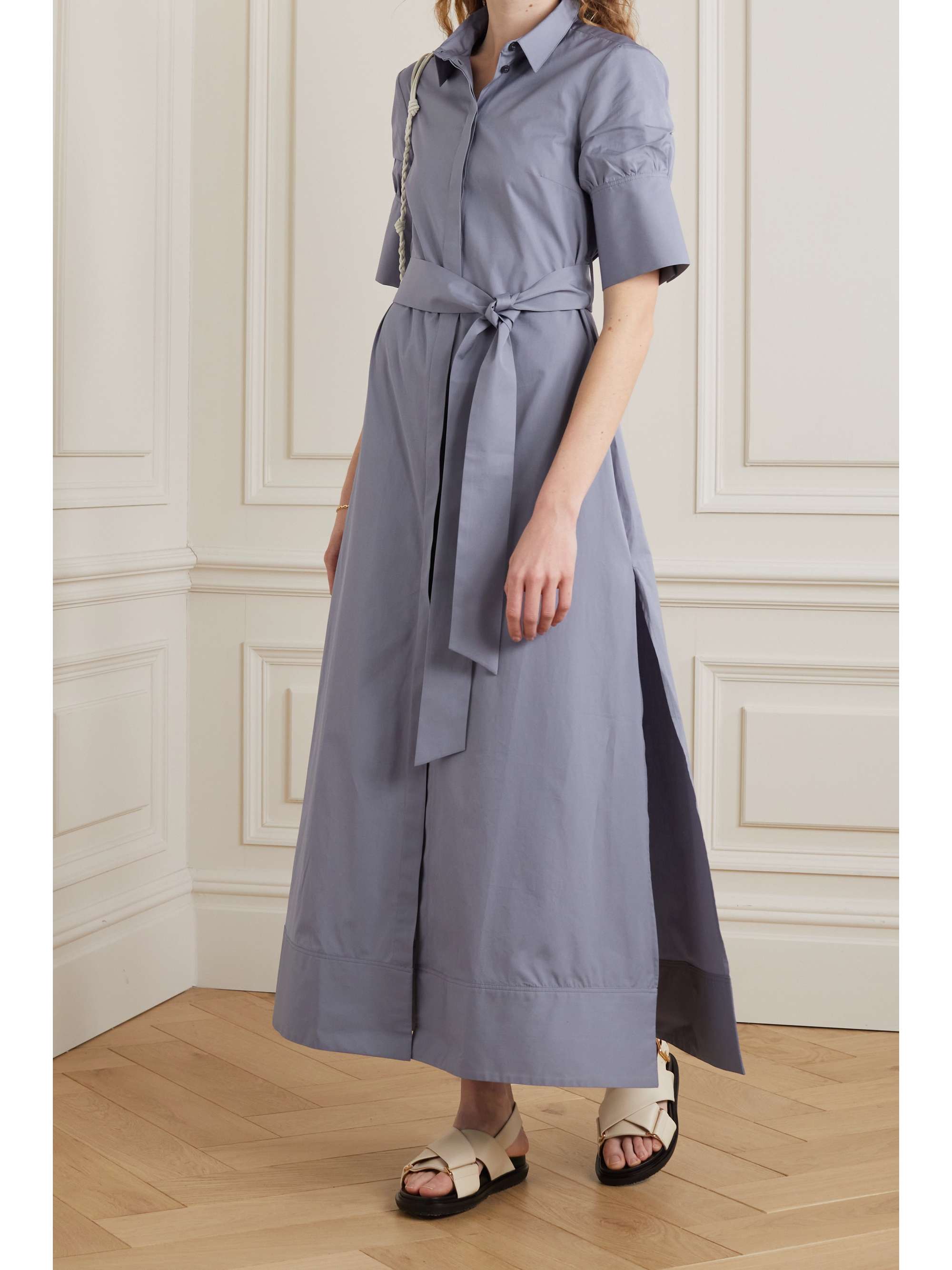 Blue Belted organic cotton-poplin maxi 