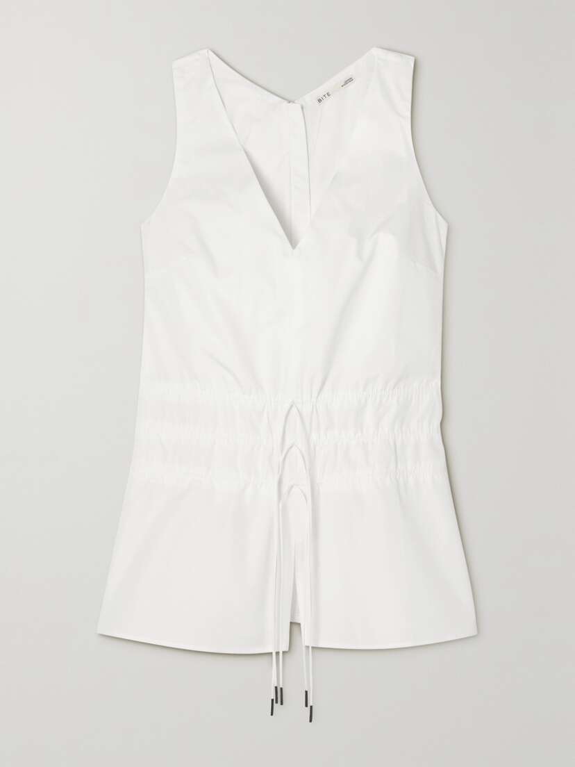 BITE Studios Gathered Organic Cotton-poplin Top