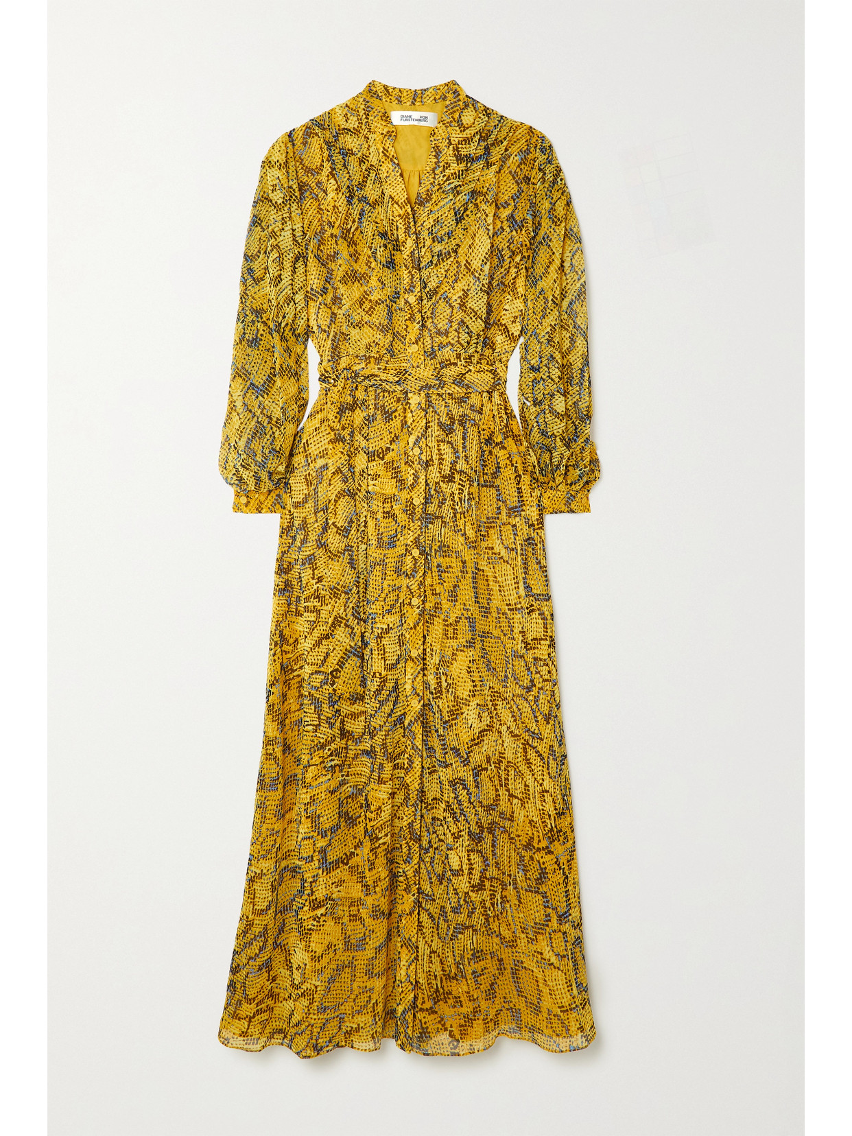 Diane Von Furstenberg Carter Belted Printed Chiffon Maxi Dress In Yellow