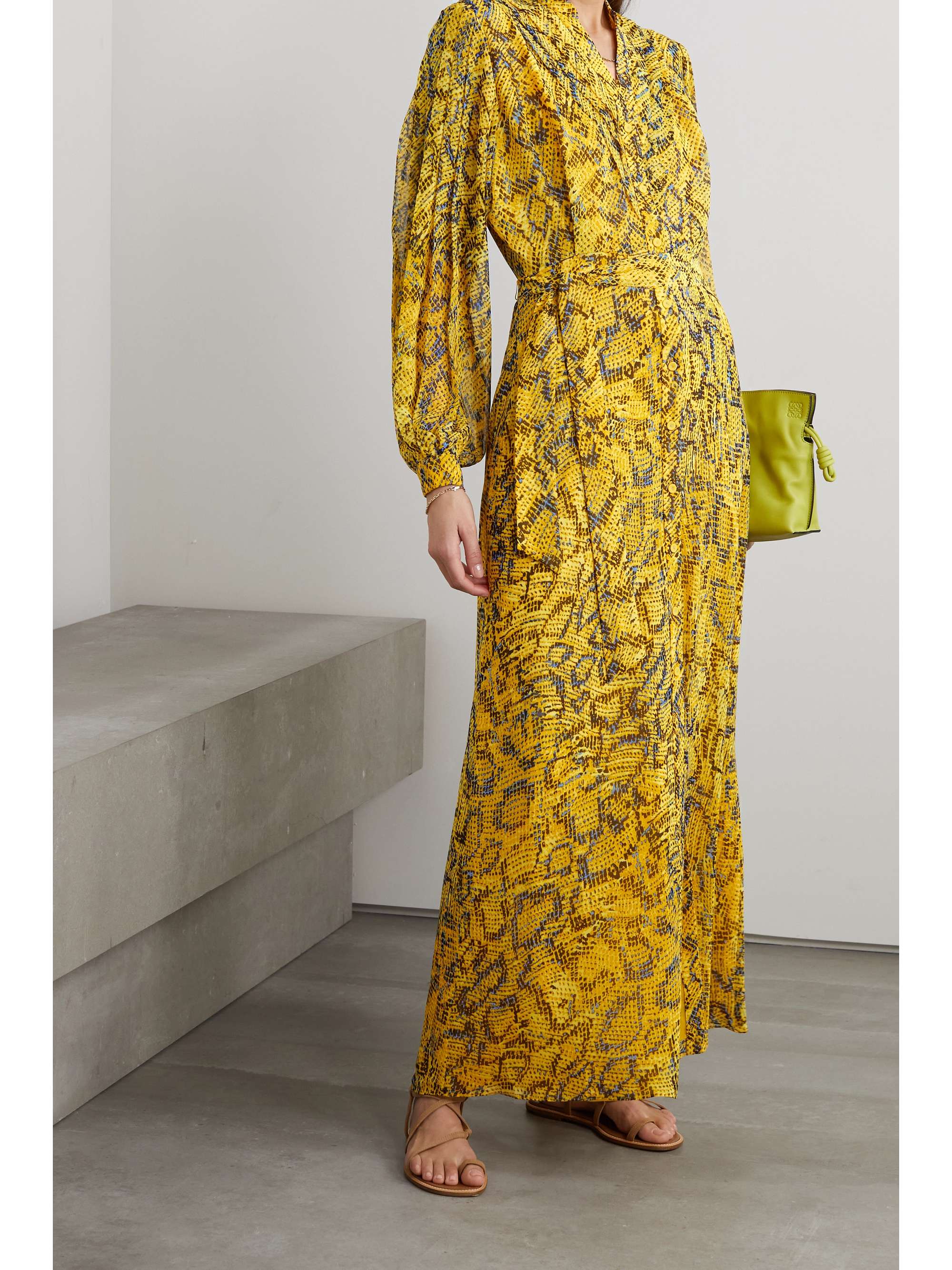 Mustard Carter belted printed chiffon 