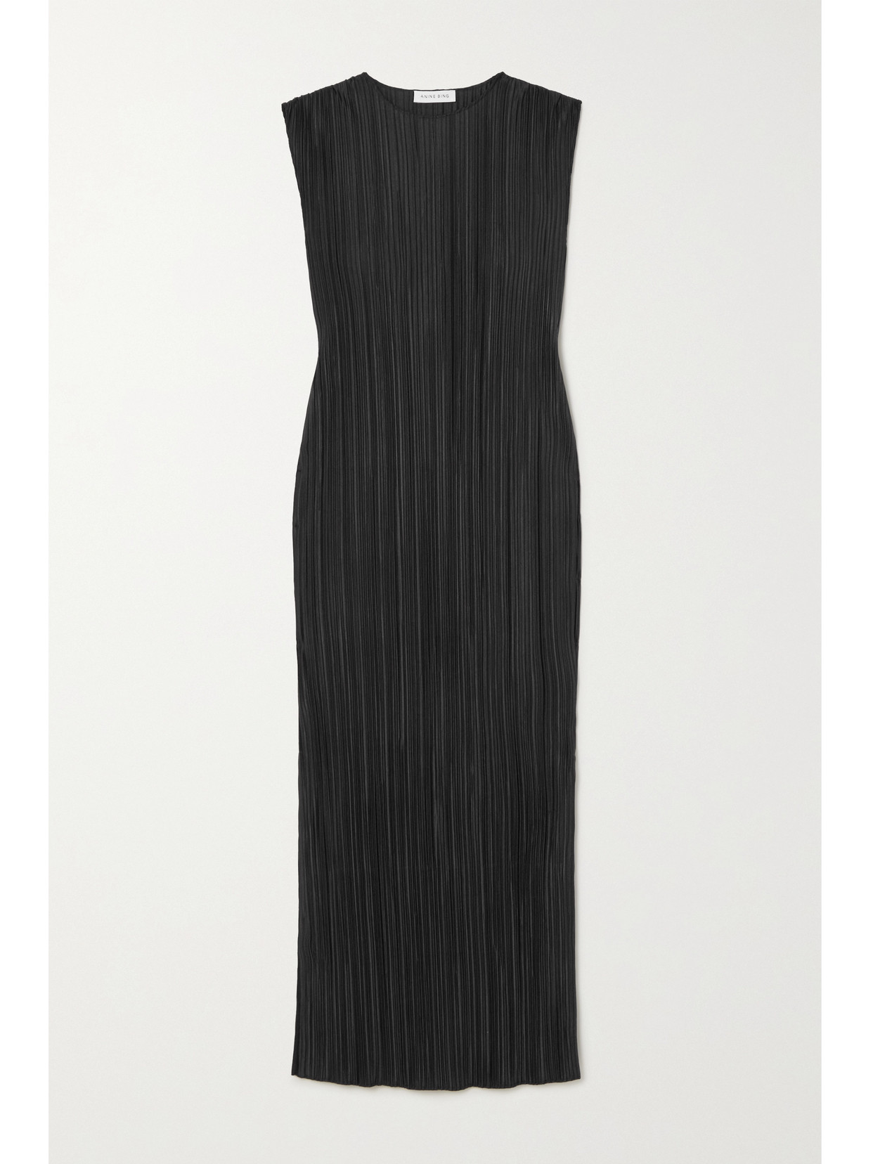 ANINE BING MELANIE PLISSÉ-SATIN MIDI DRESS
