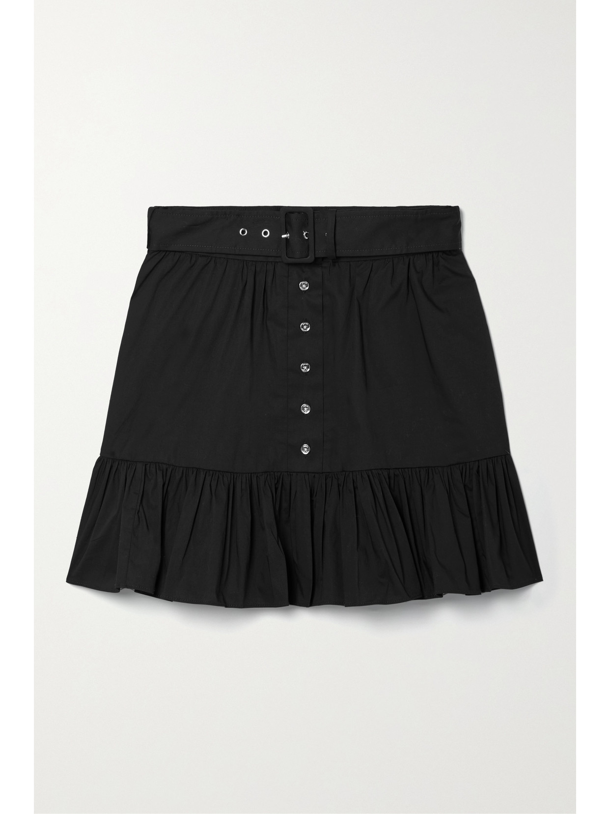 Michael Michael Kors Belted Gathered Organic Cotton-blend Poplin Mini Skirt In Black