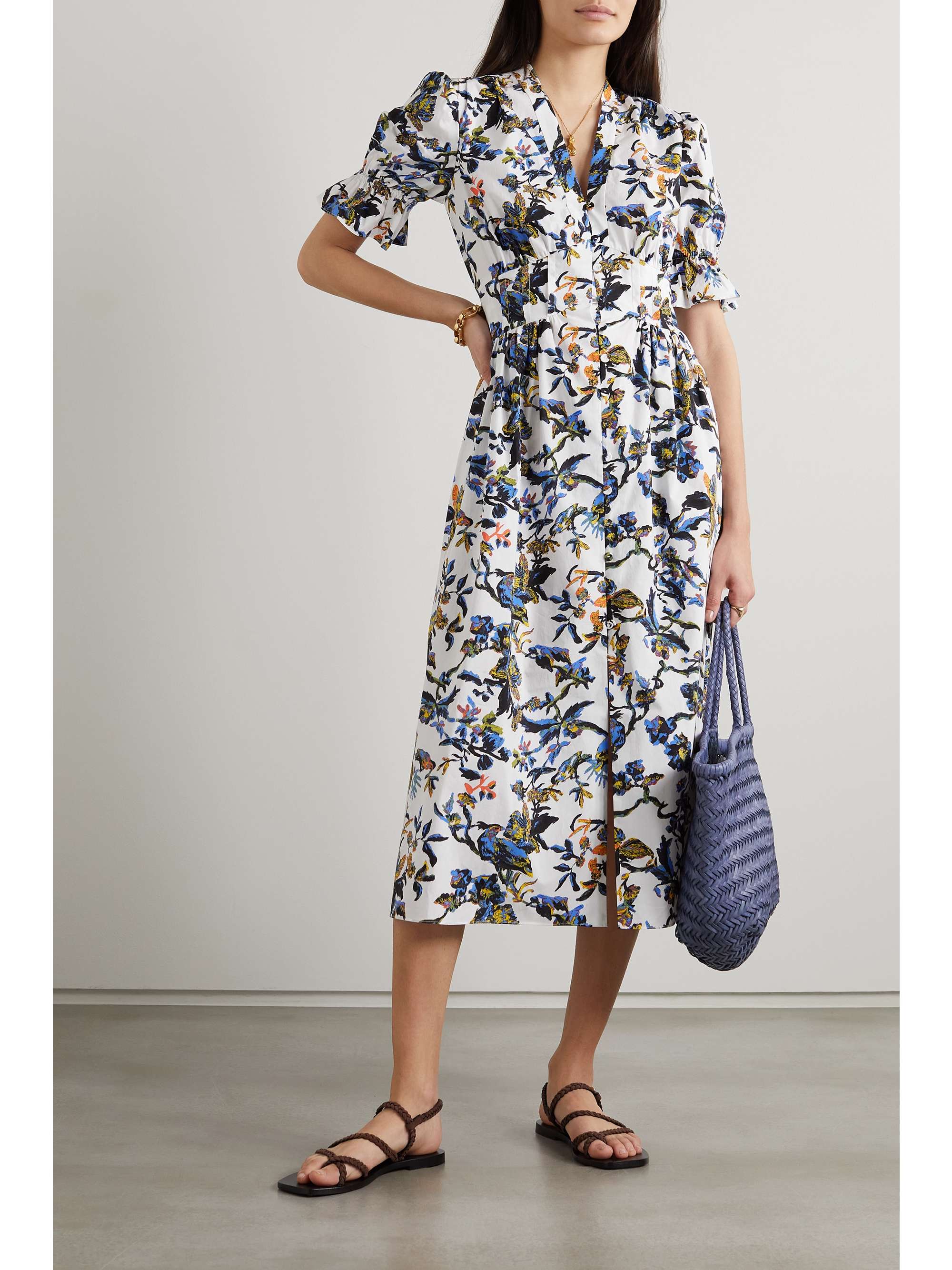 White Erica floral-print cotton-poplin 