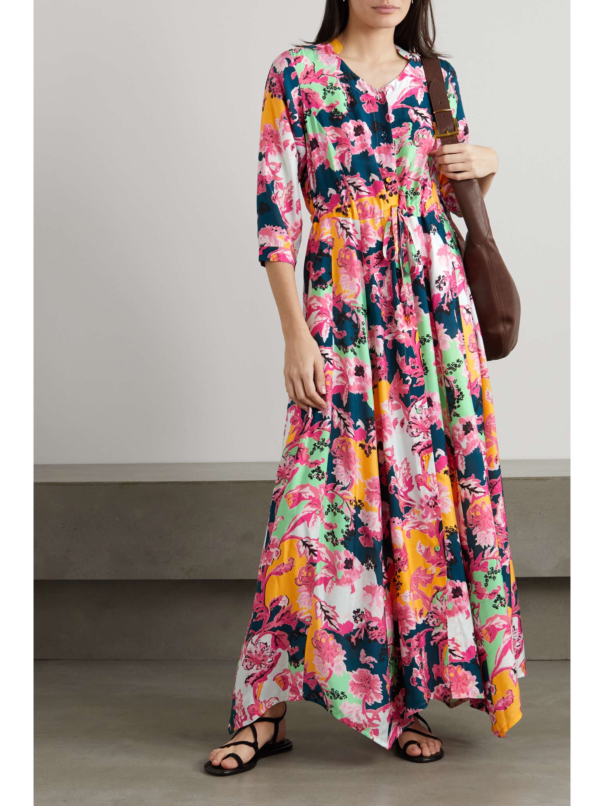 Red Lily floral-print crepe de chine 