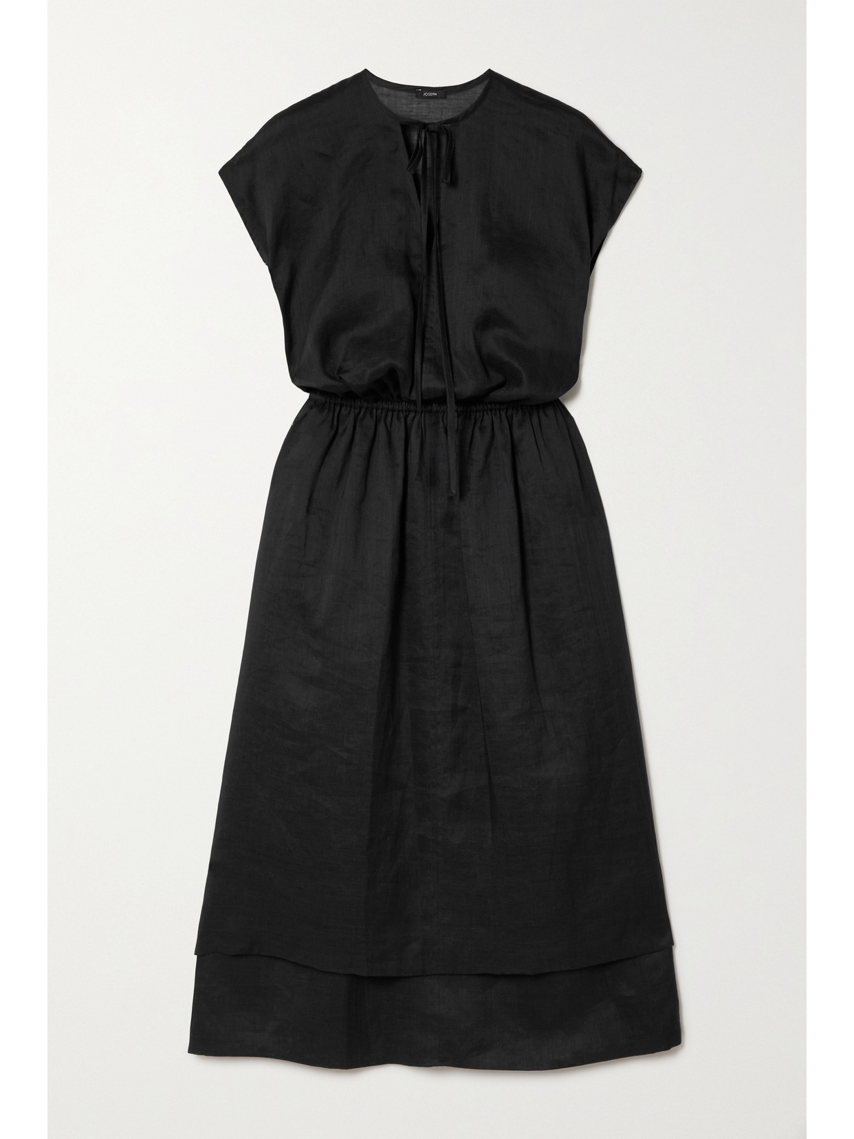 Joseph Delcie Tie-detailed Ramie Midi Dress In Black