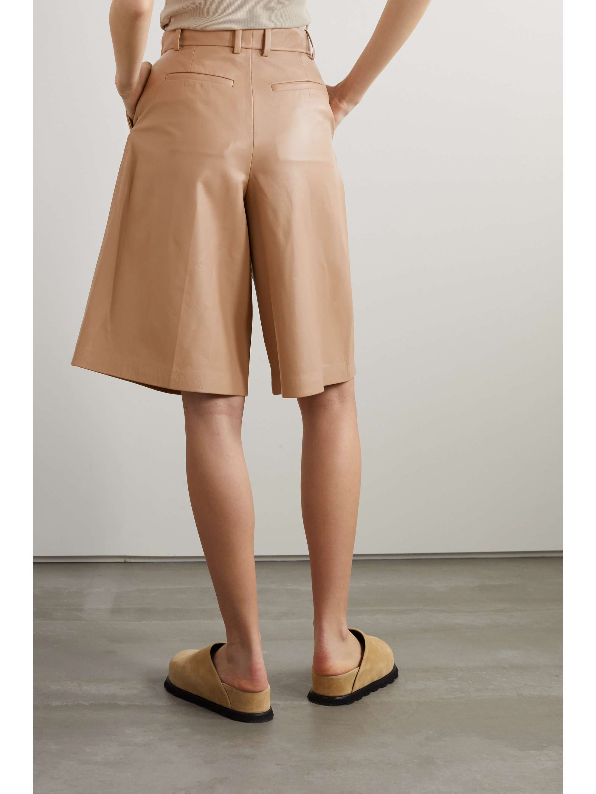 JOSEPH Tarah pleated leather wide-leg shorts