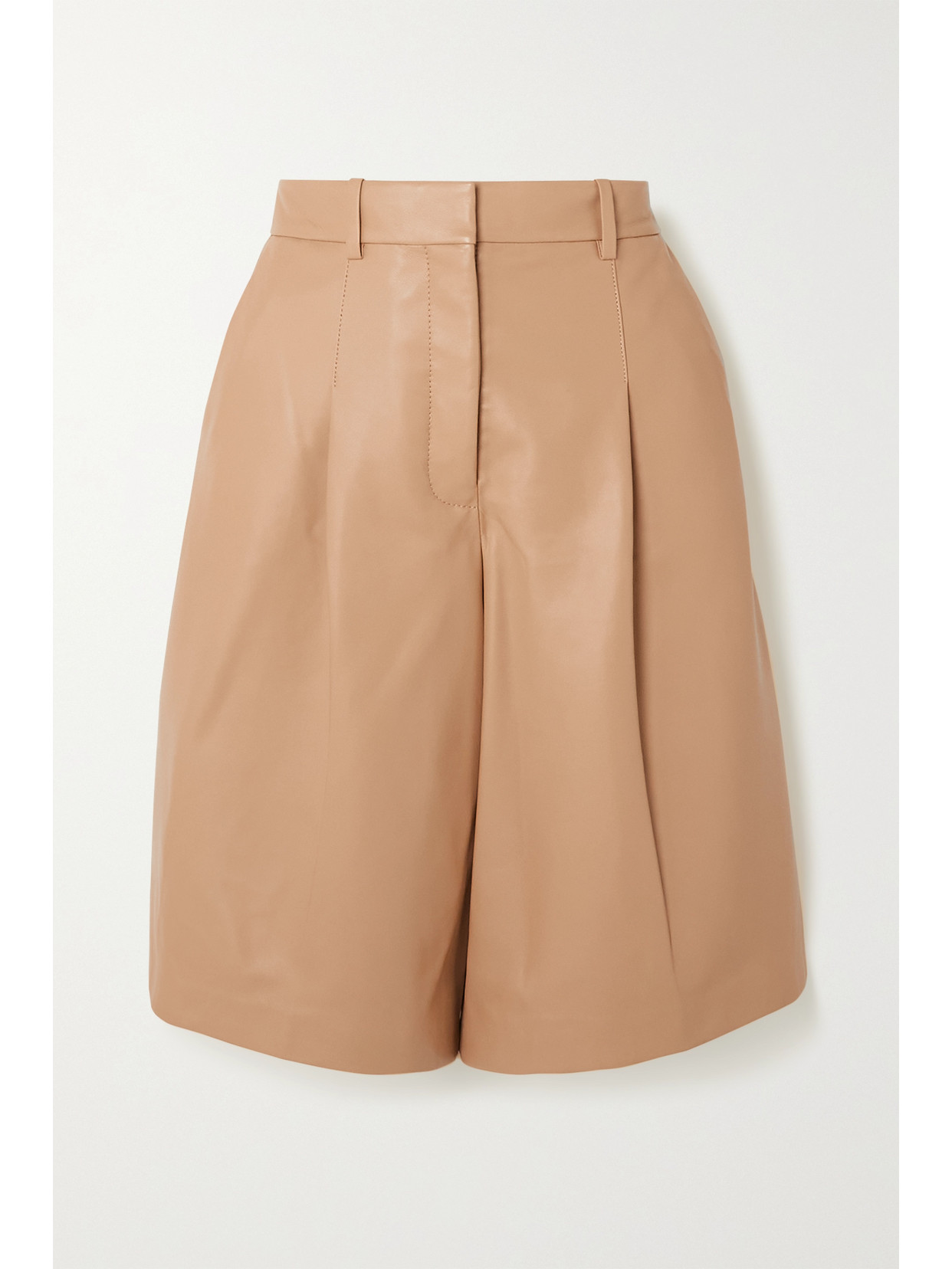 Joseph - Tarah Pleated Leather Wide-leg Shorts - Brown