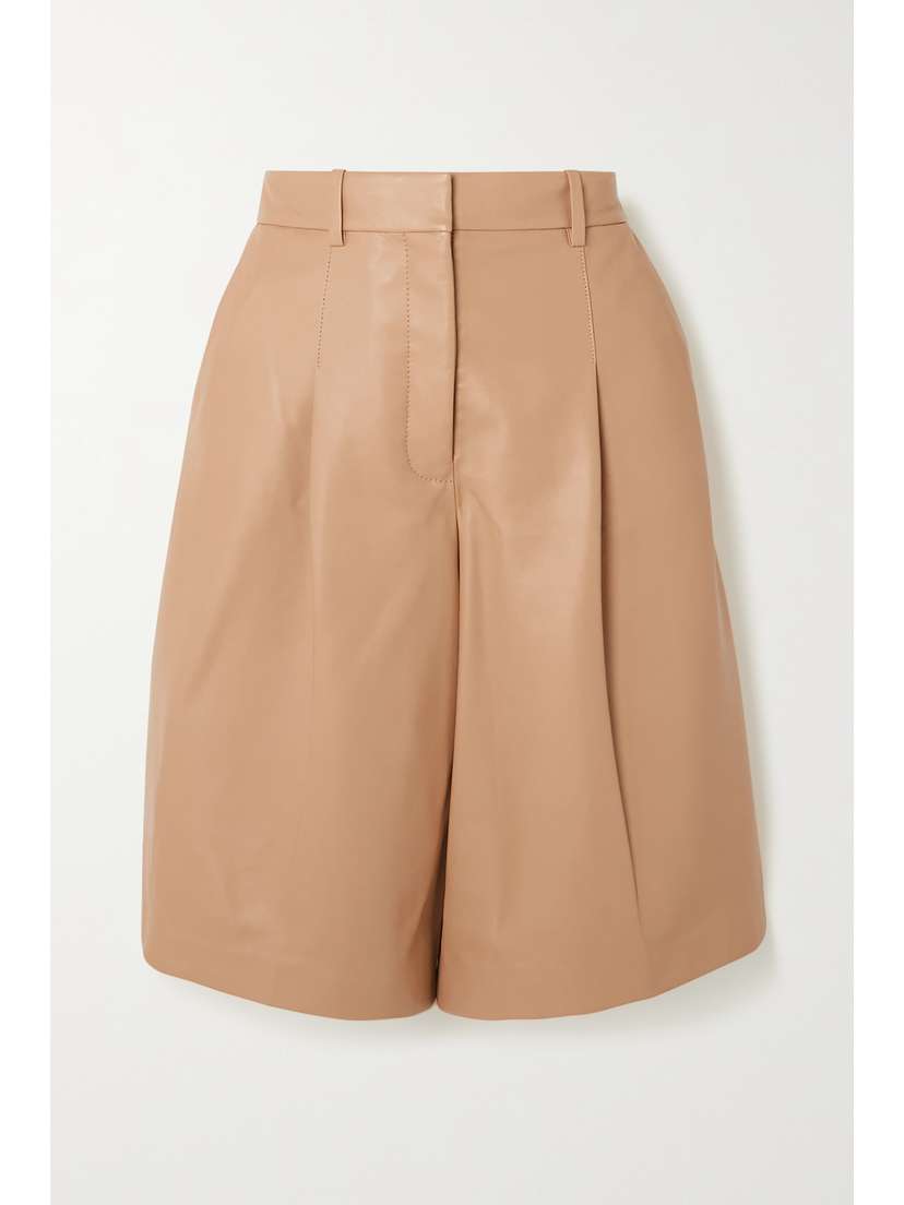 Joseph Tarah Pleated Leather Wide-leg Shorts