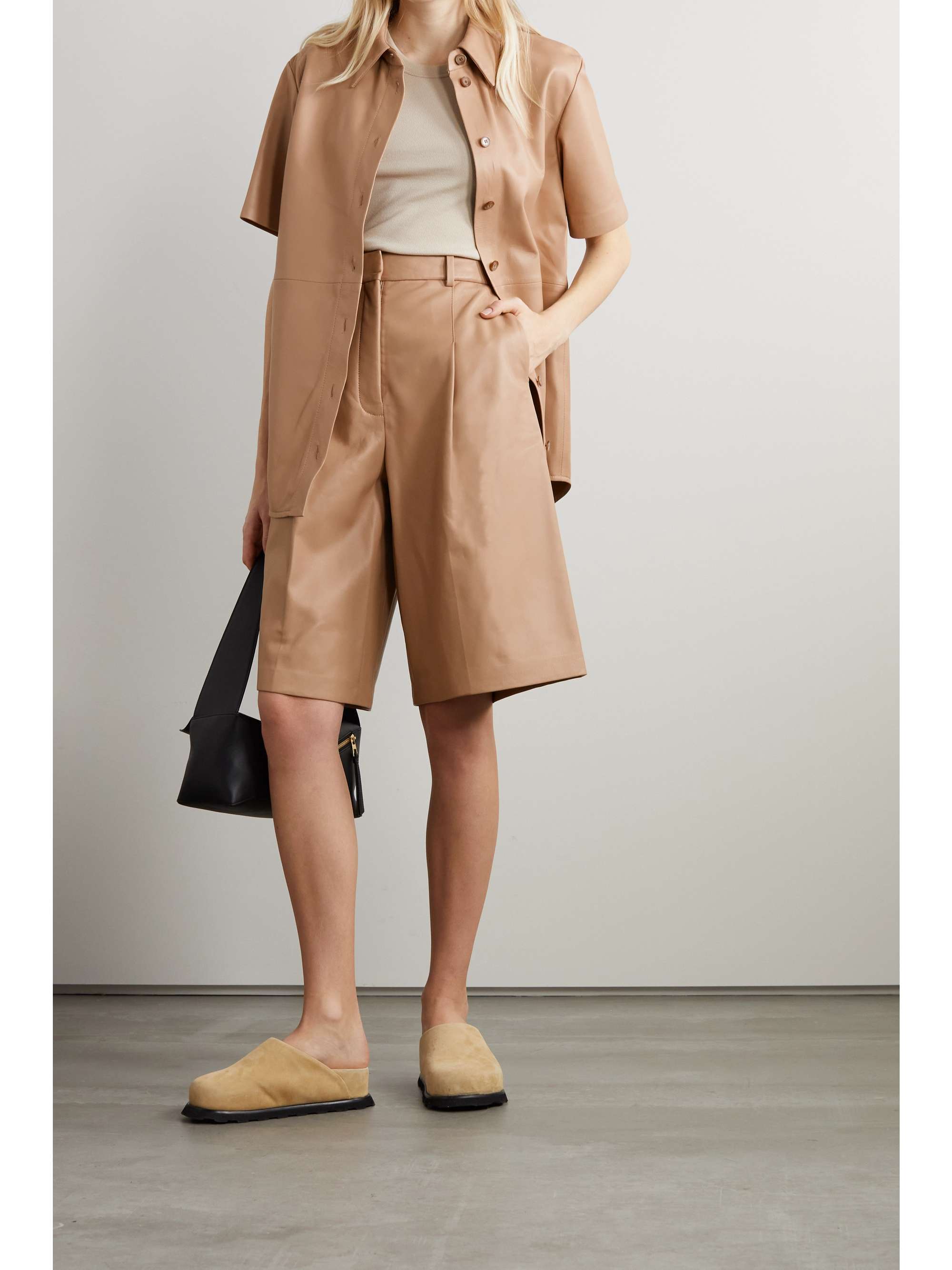 JOSEPH Tarah pleated leather wide-leg shorts