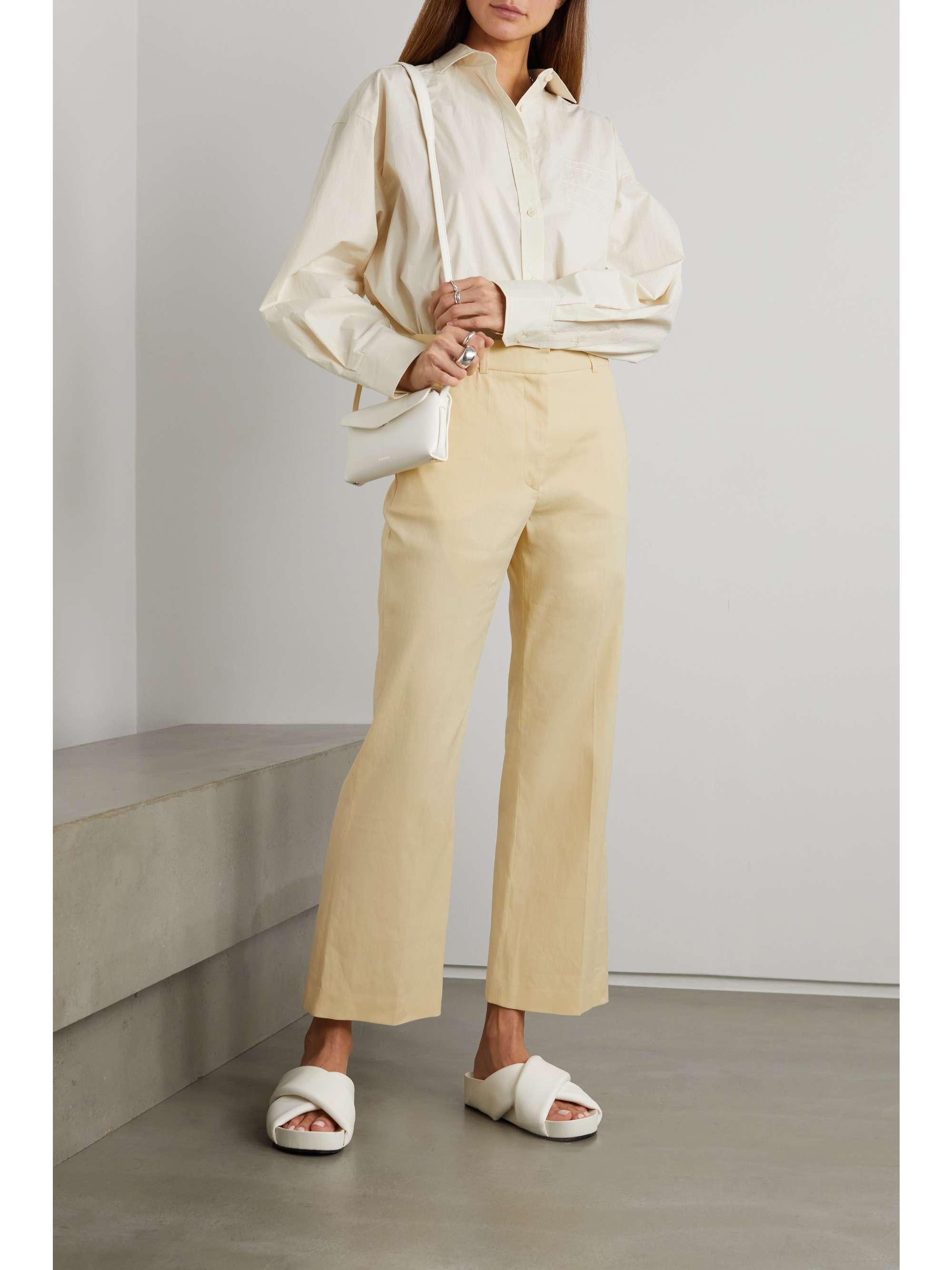 Yellow Talia cropped stretch-linen and 