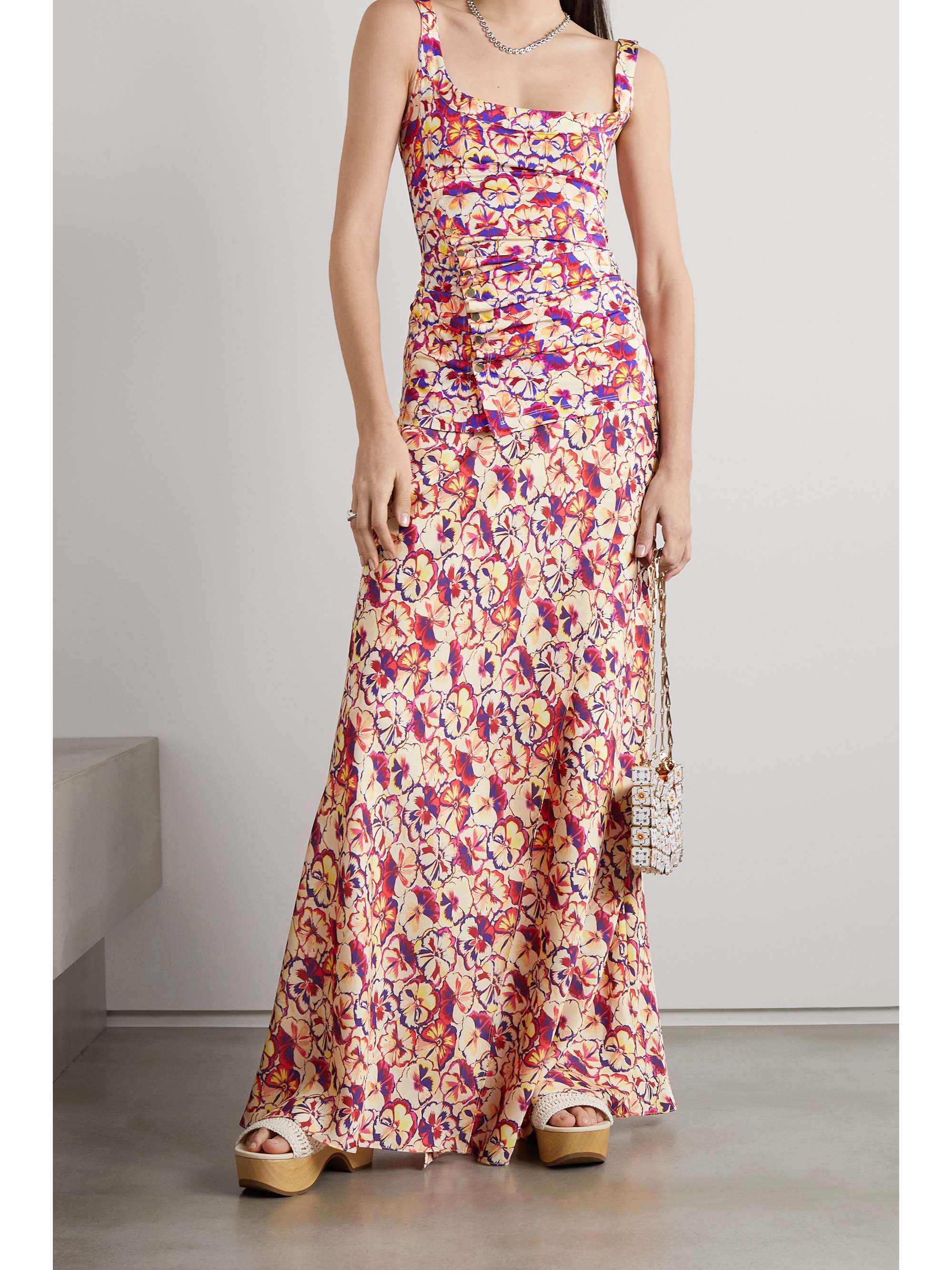 PACO RABANNE Ruched floral-print jersey top | NET-A-PORTER