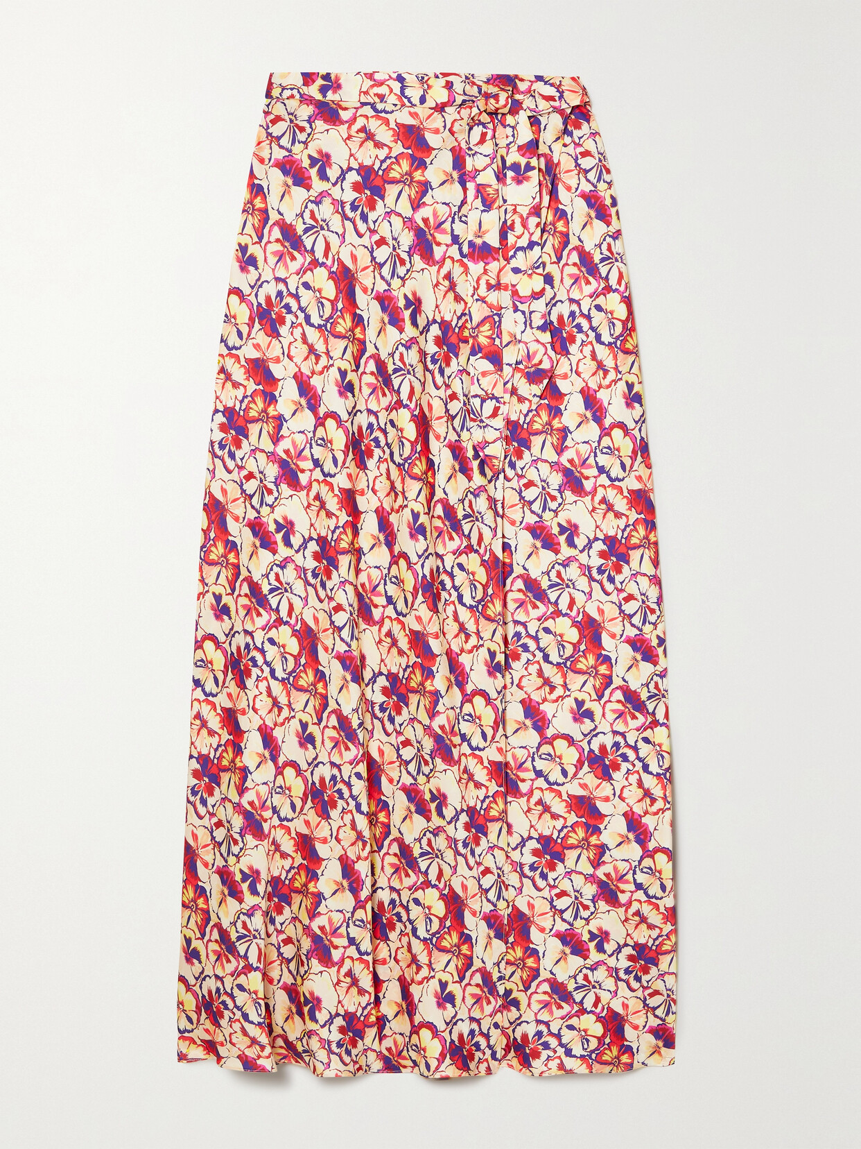 PACO RABANNE BELTED FLORAL-PRINT CREPE DE CHINE MAXI SKIRT