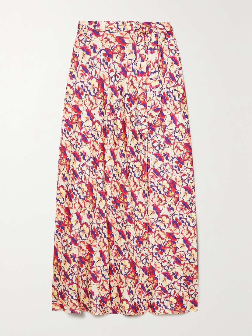 Rabanne Belted Floral-print Crepe De Chine Maxi Skirt