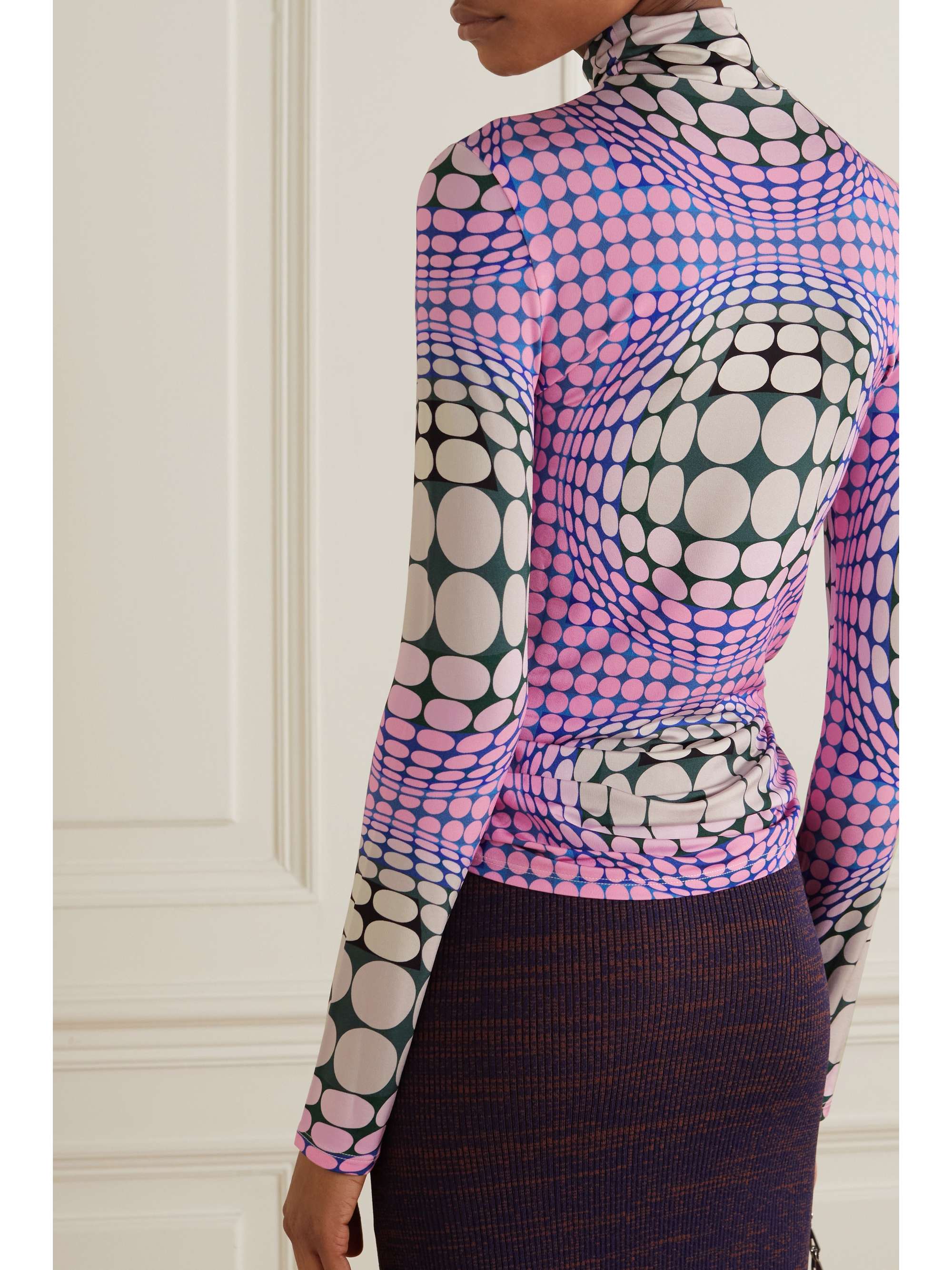PACO RABANNE Printed stretch-jersey turtleneck top