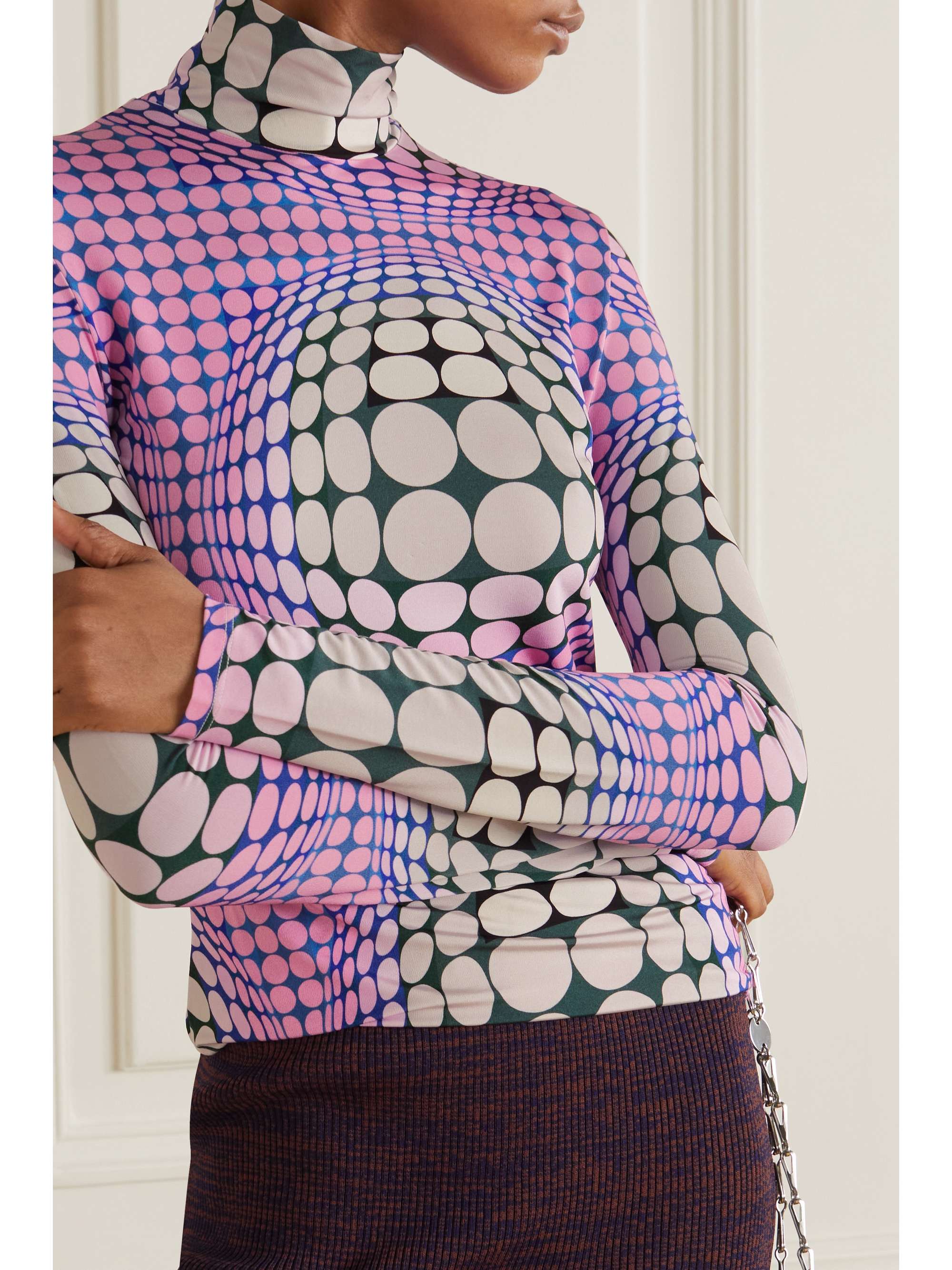 PACO RABANNE Printed stretch-jersey turtleneck top