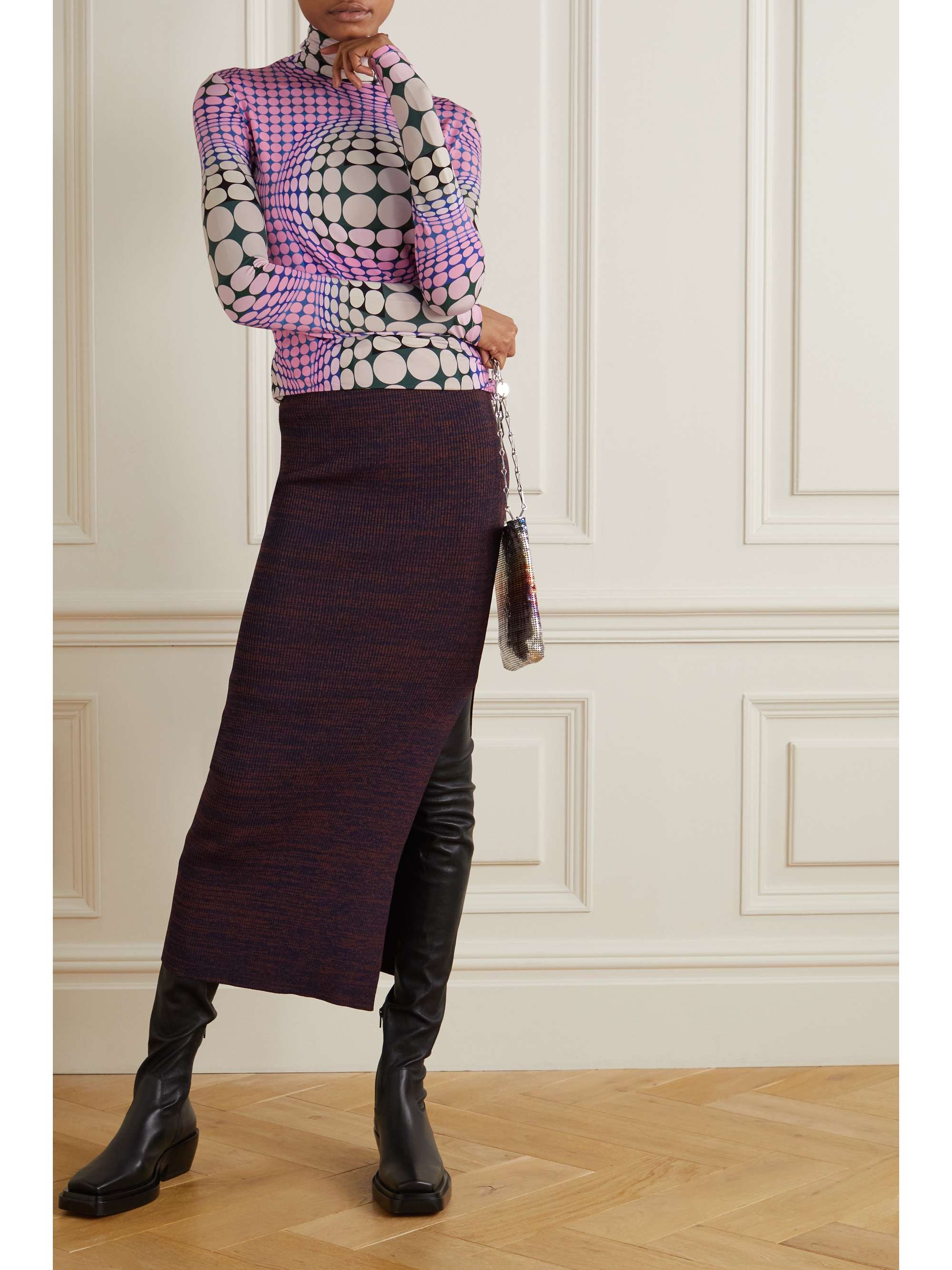 PACO RABANNE Printed stretch-jersey turtleneck top