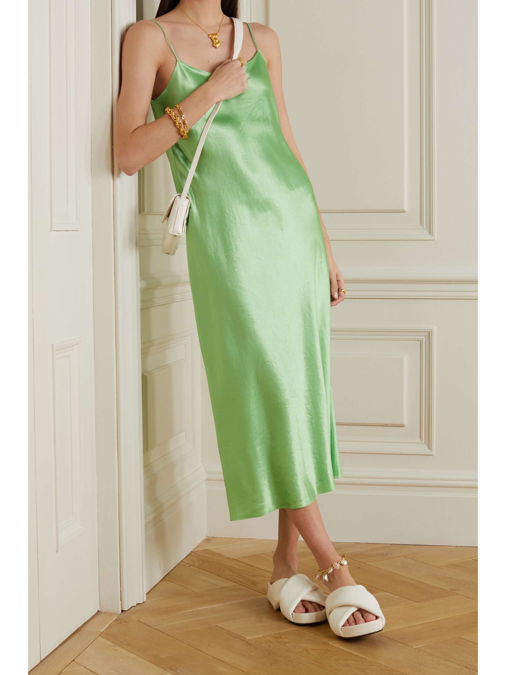 Lime green Satin midi dress | VINCE ...