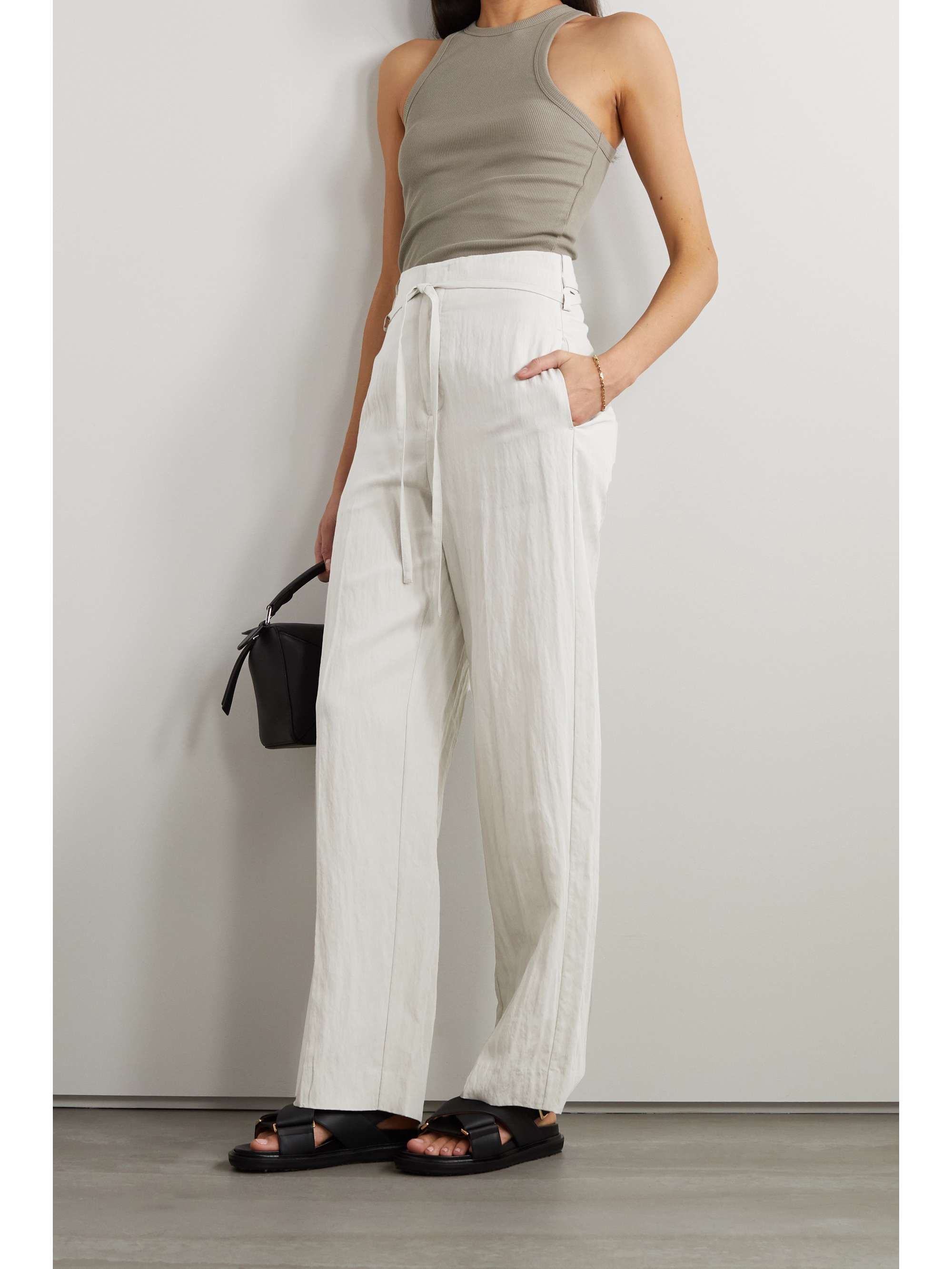 Belted TENCEL Lyocell-blend straight-leg pants