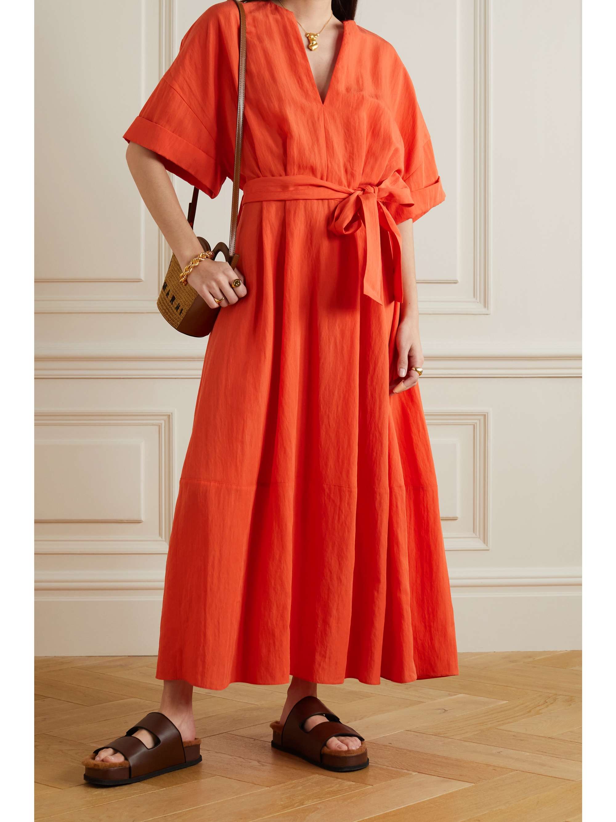 VINCE Belted TENCEL Lyocell-blend maxi dress