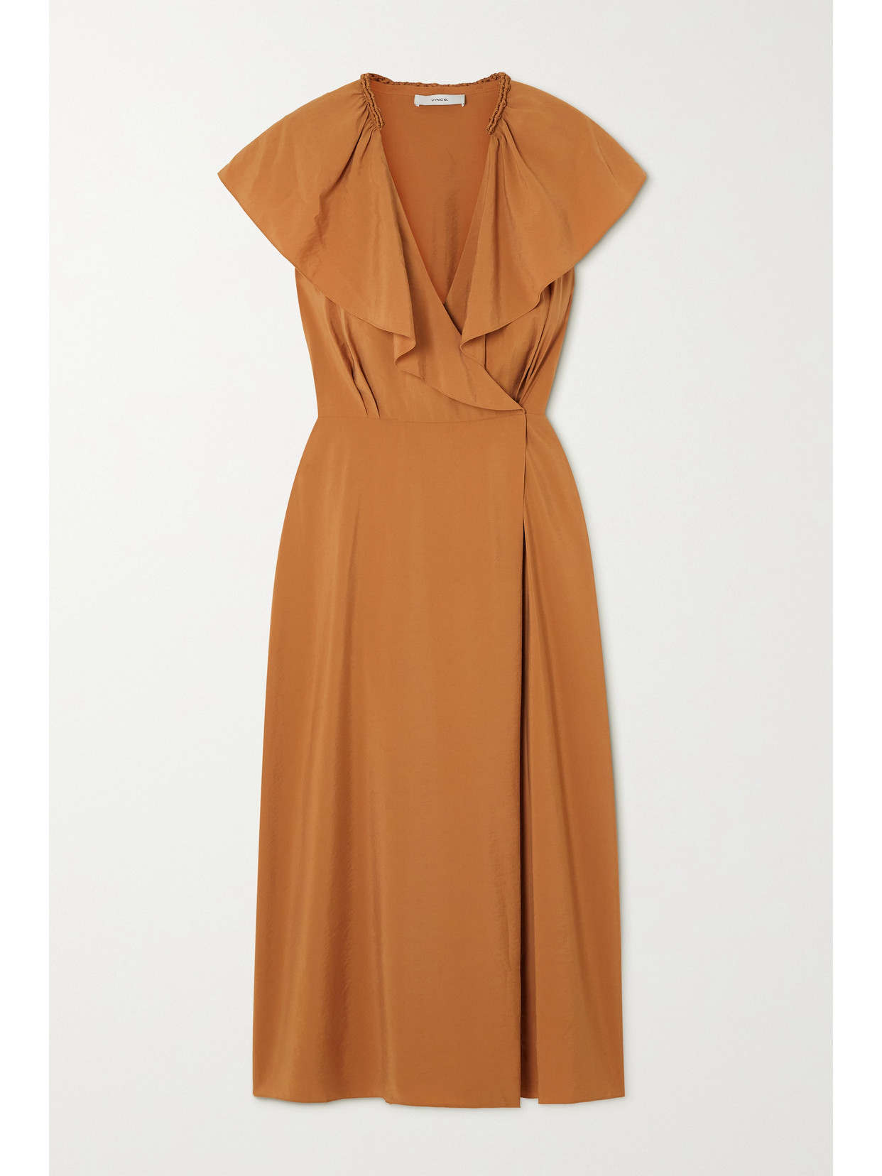 Vince Flutter-sleeve Belted Midi Wrap Dress In Brown