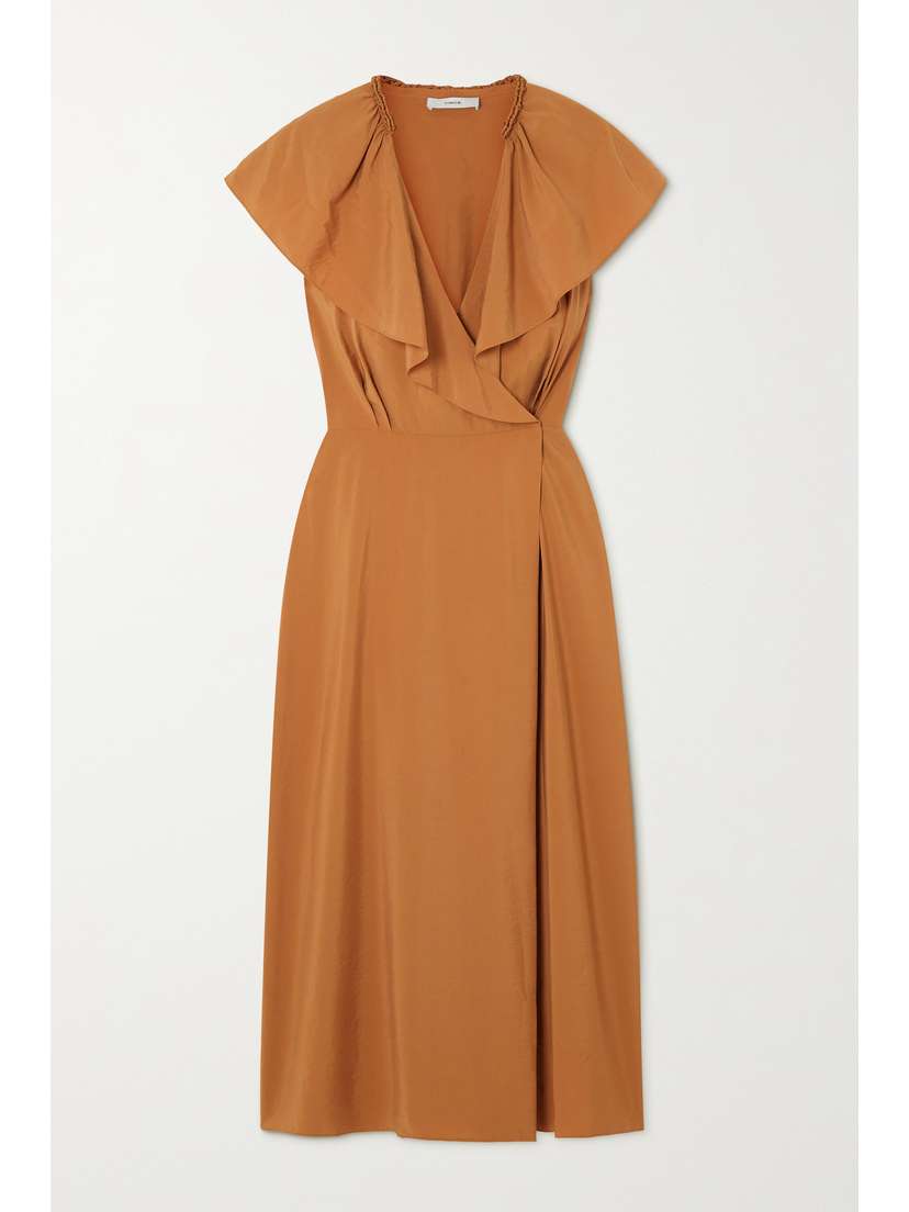 Vince Wrap-effect Ruffled Woven Midi Dress