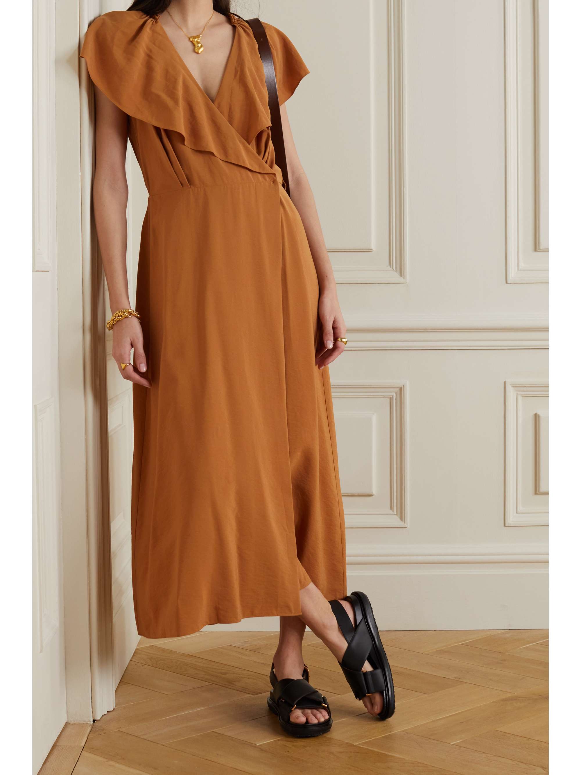 vince wrap midi dress