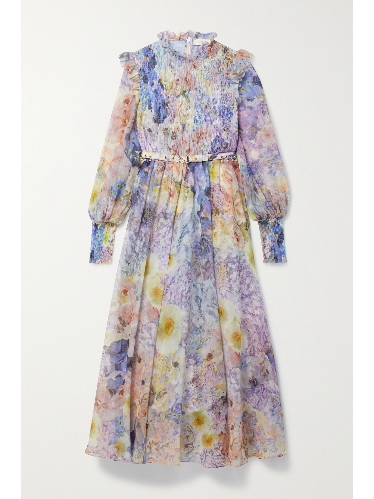 Zimmermann Rhythmic Embellished Belted Shirred Floral-print Cotton And ...