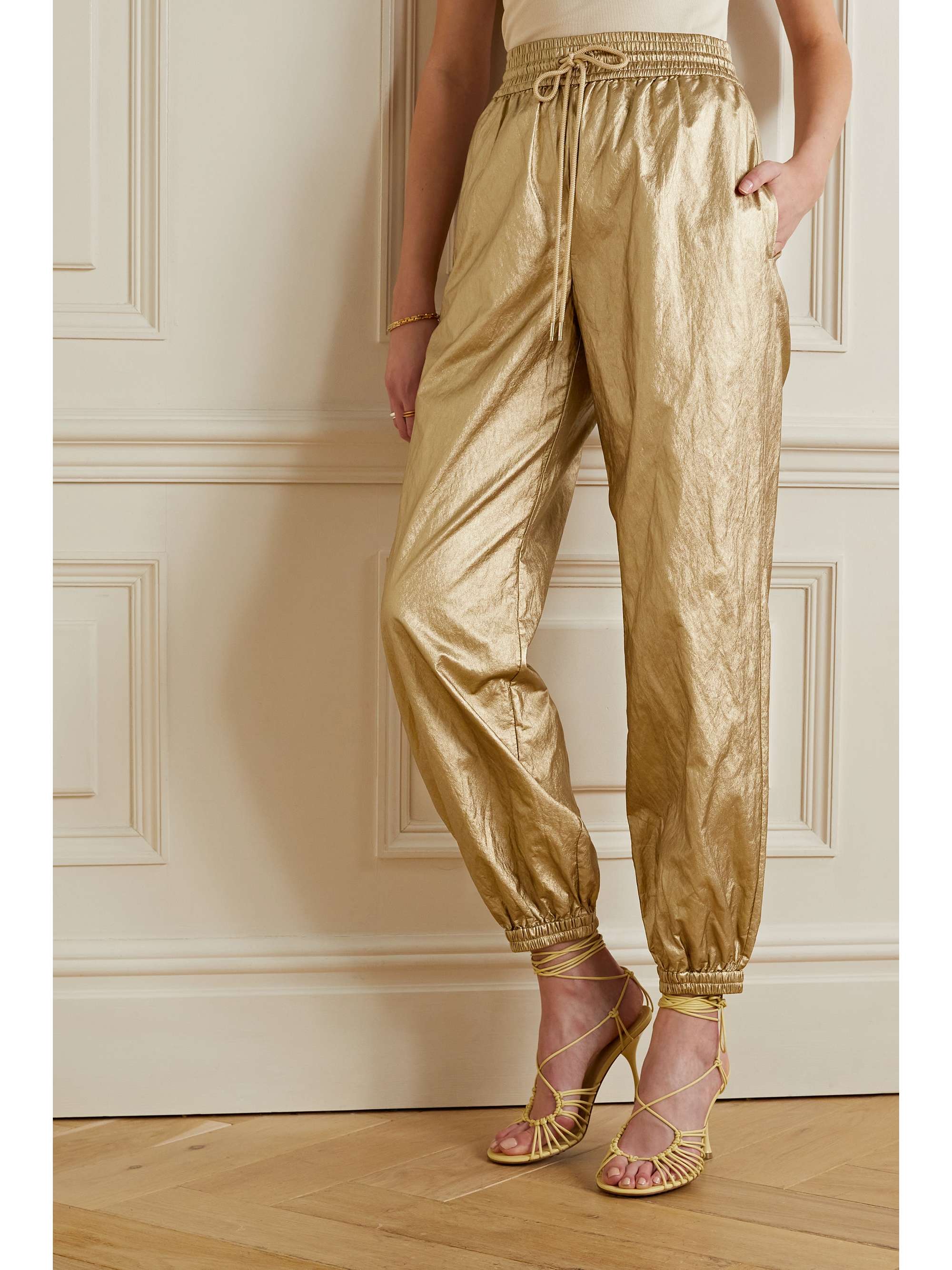 Zimmermann - Rhythmic Metallic Coated-Shell Track Pants - Gold - 2 - Net A Porter