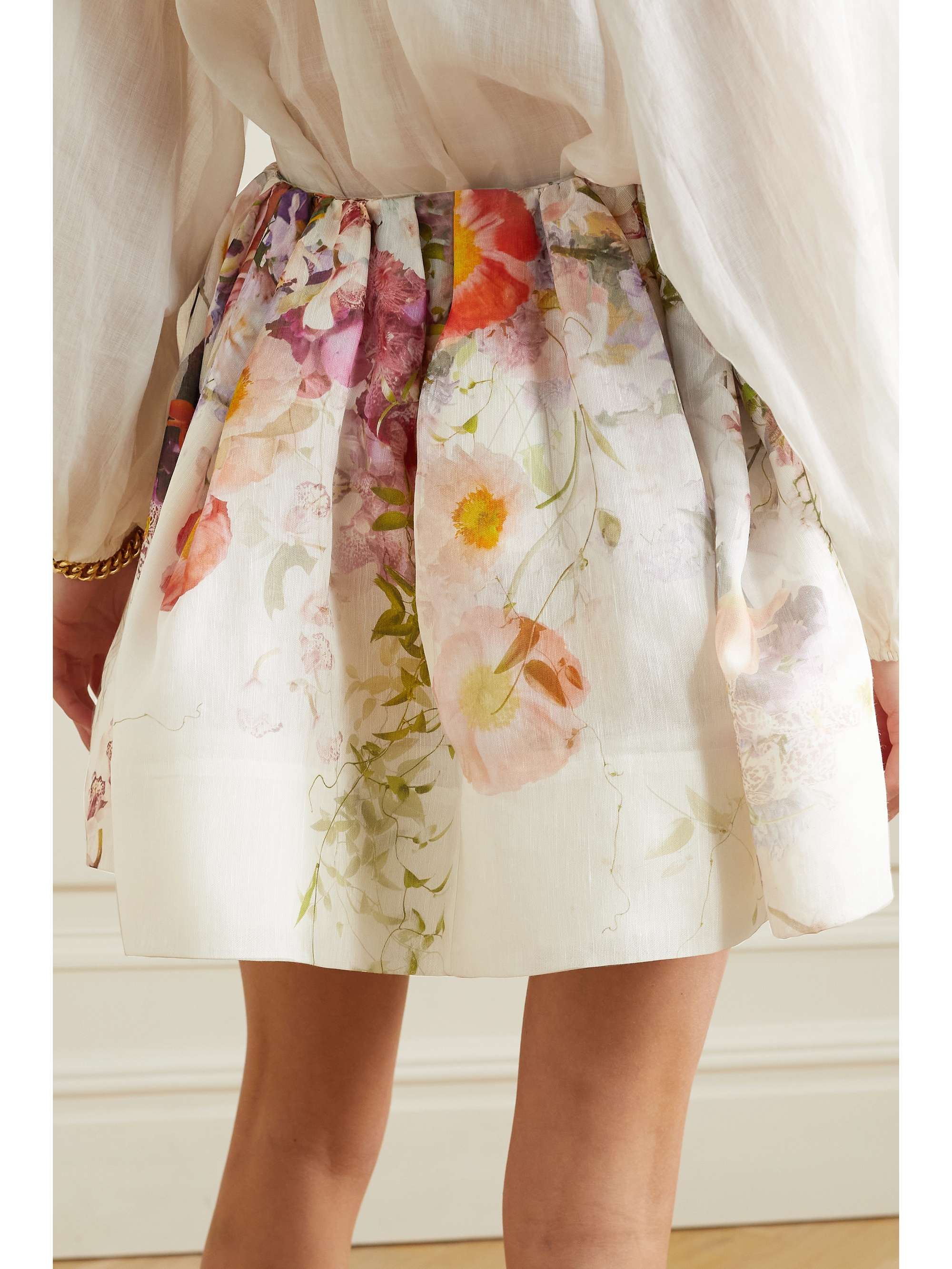 Ivory Prima gathered floral-print linen 