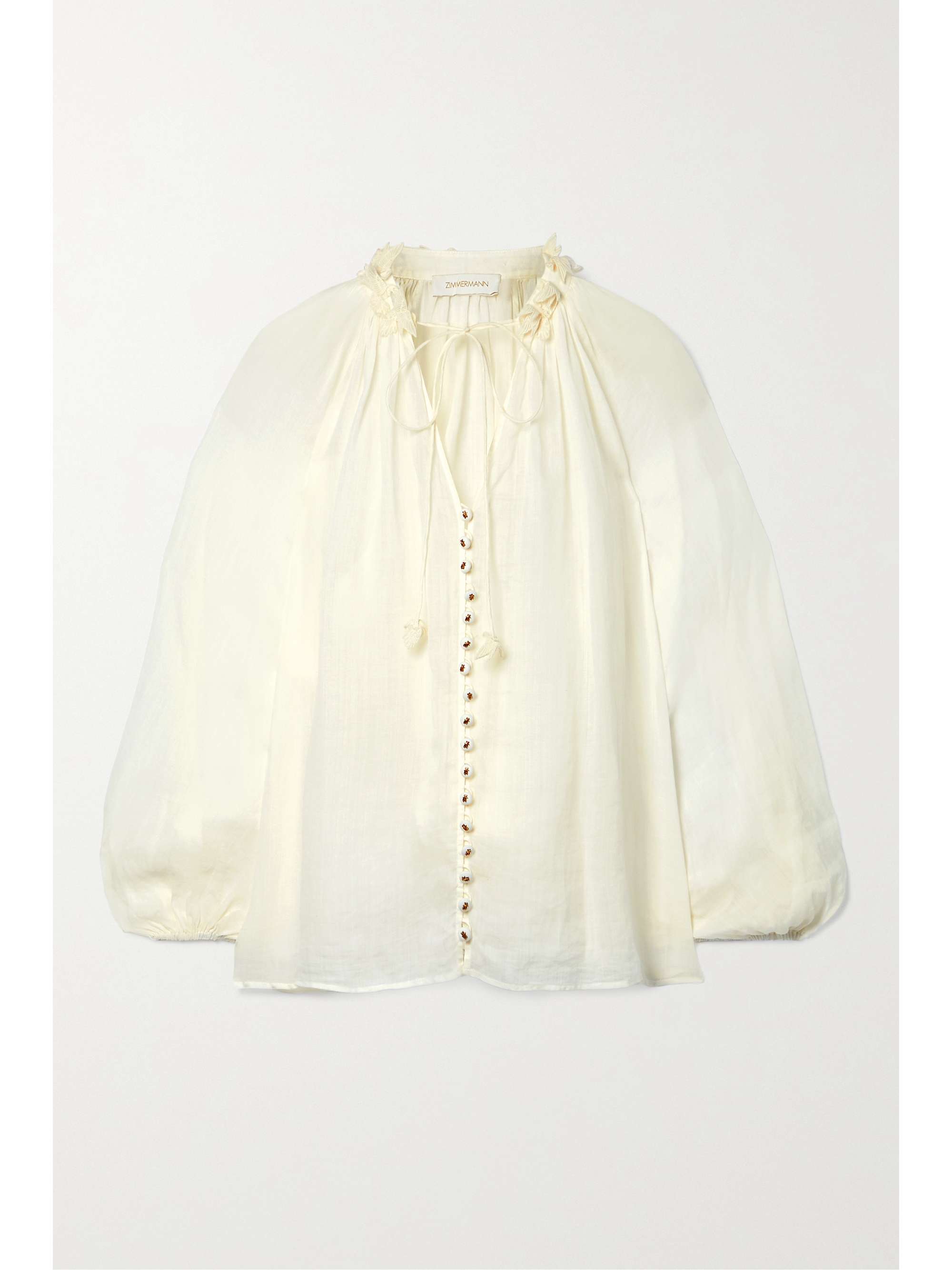 Dancer appliquéd embellished ramie-gauze blouse Dancer appliquéd embellished ramie-gauze blouse