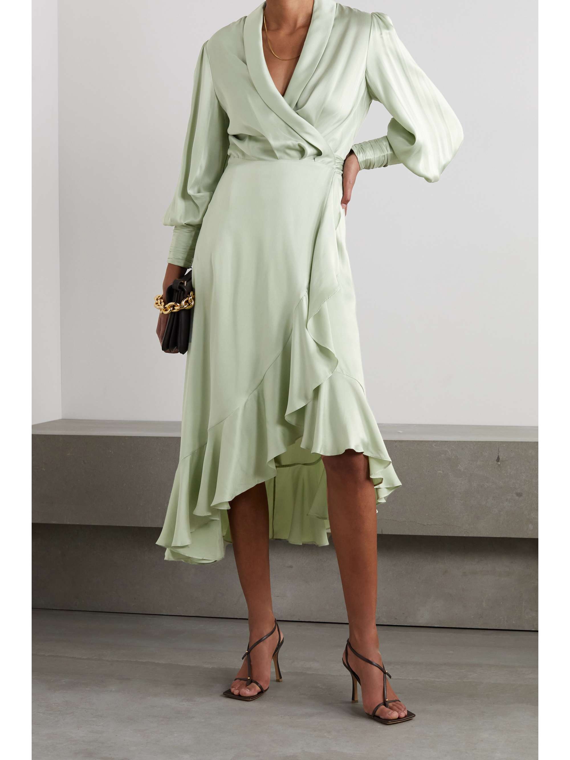 Sage green Asymmetric ruffled silk ...