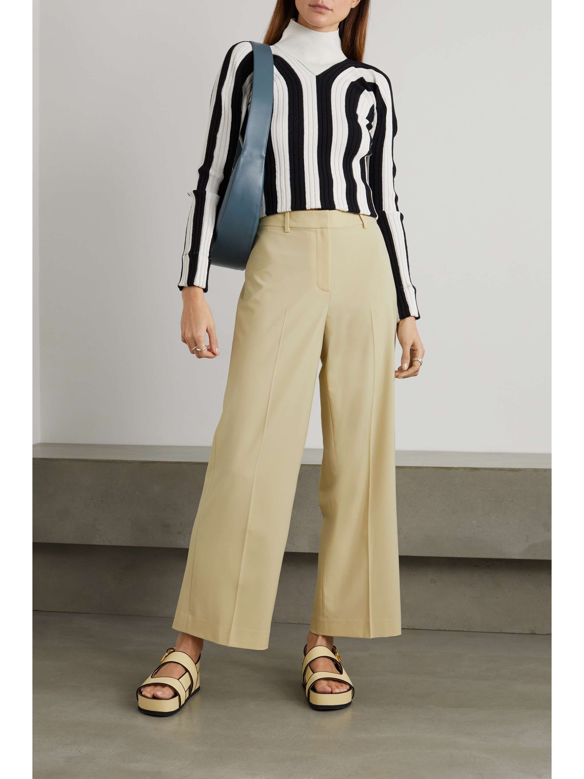 Pastel yellow Wool-blend wide-leg pants 