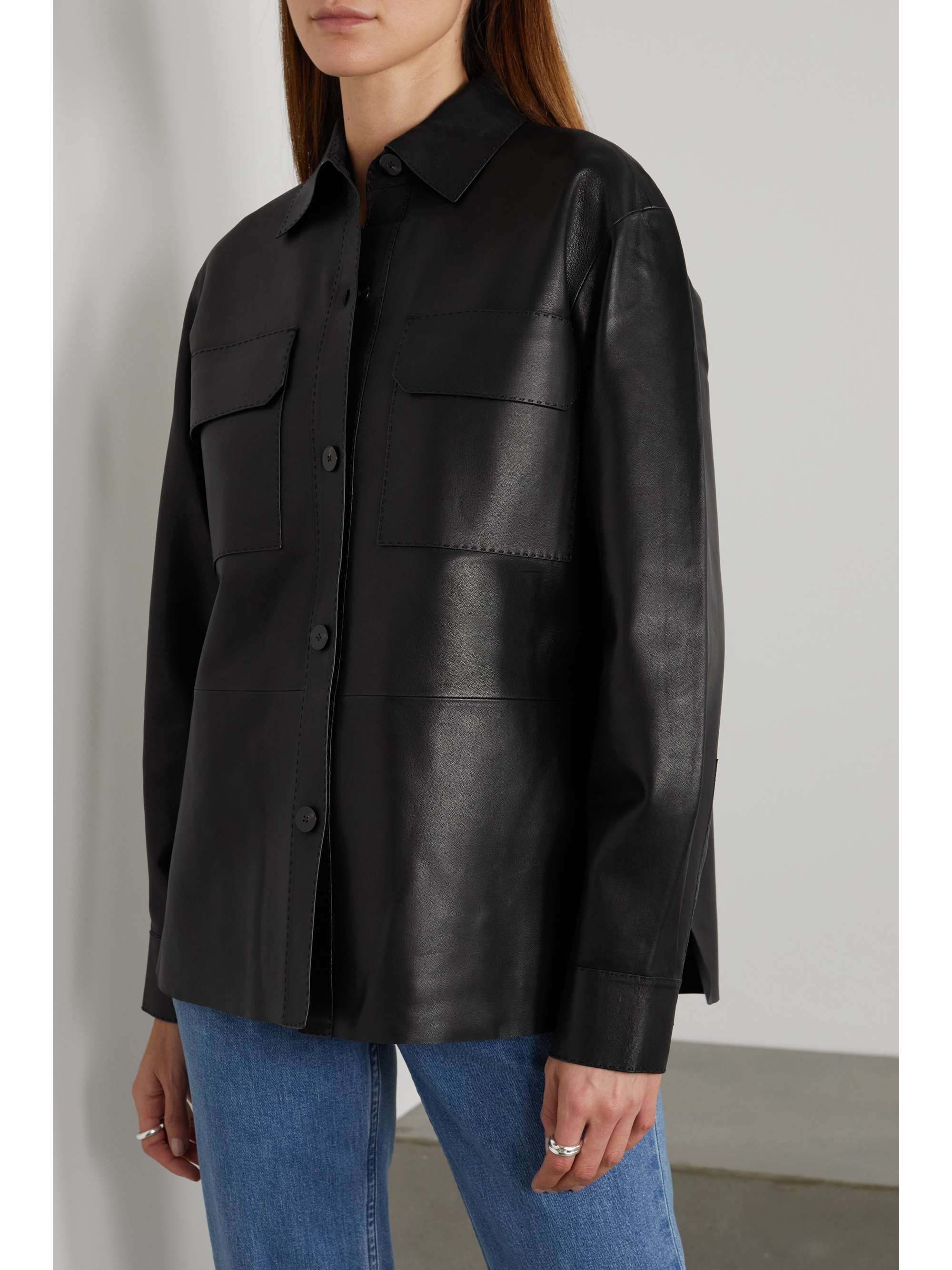 theory leather shirt jacket