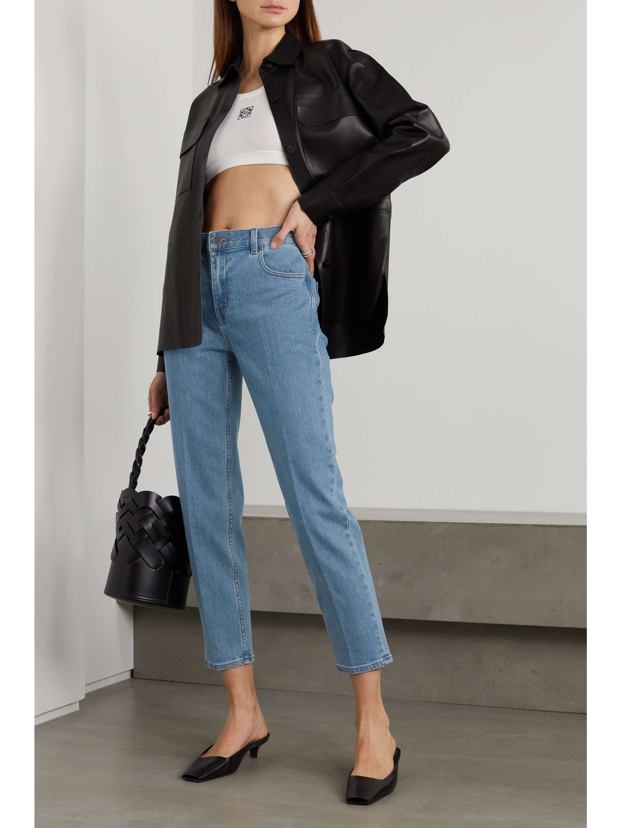 Black Leather shirt jacket | THEORY 