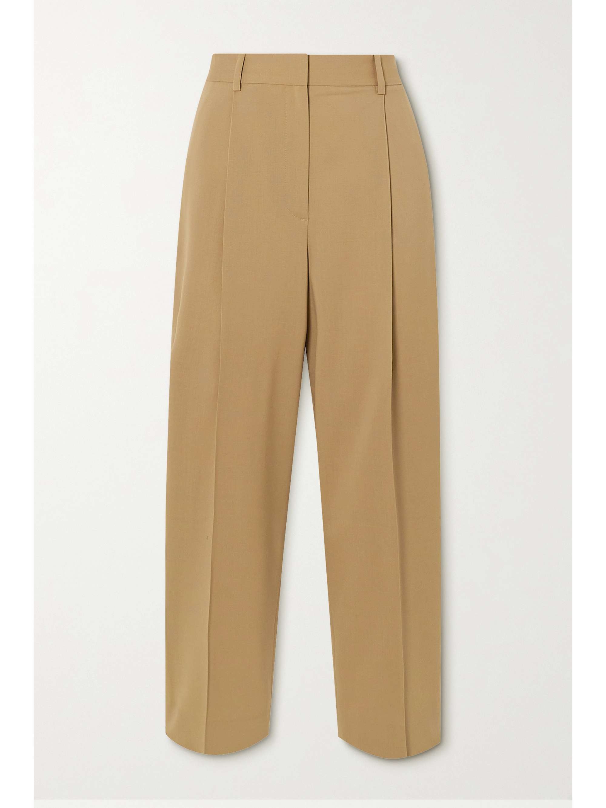 Camel Pleated wool tapered pants 