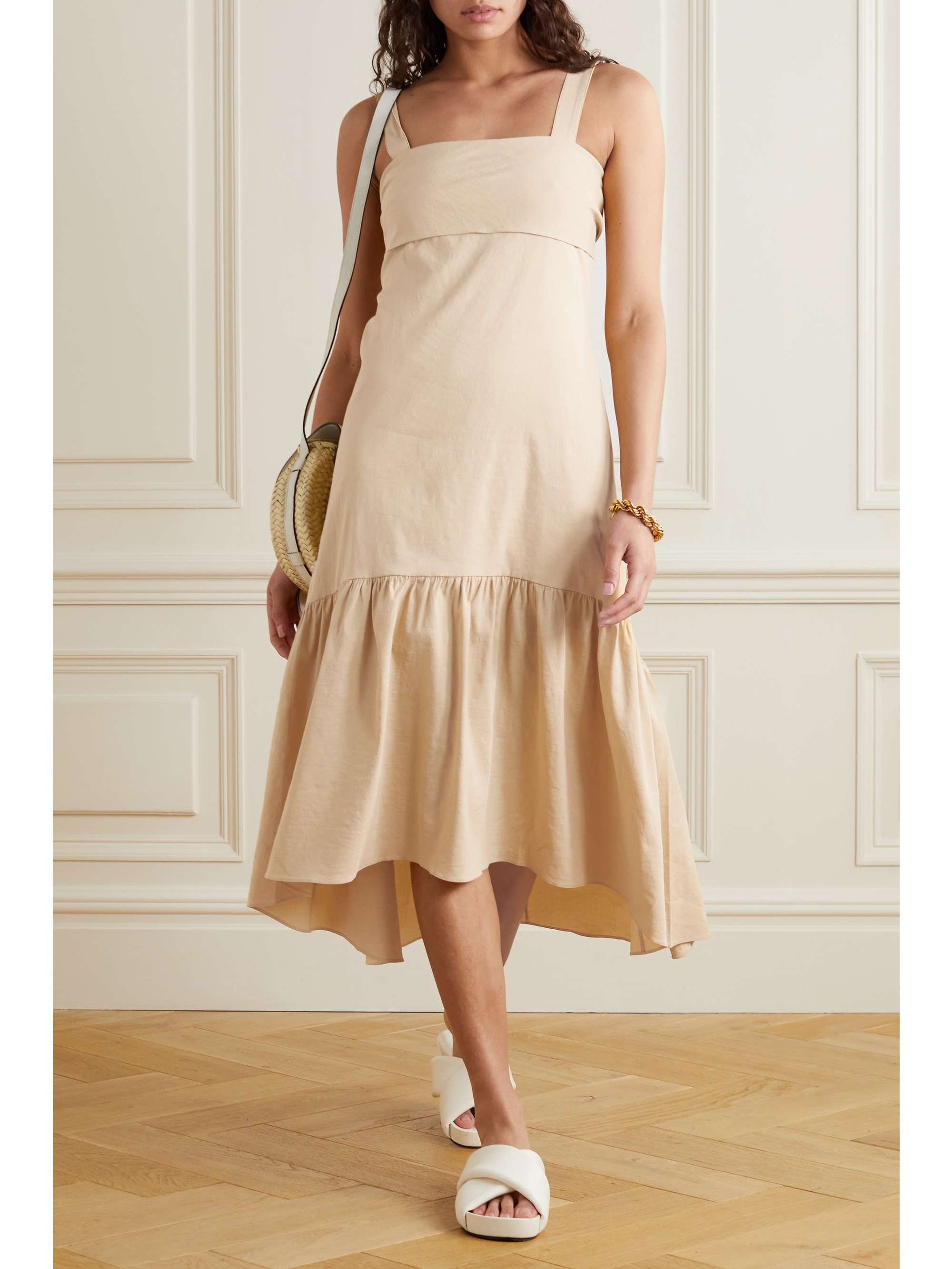 linen-blend midi dress | THEORY 