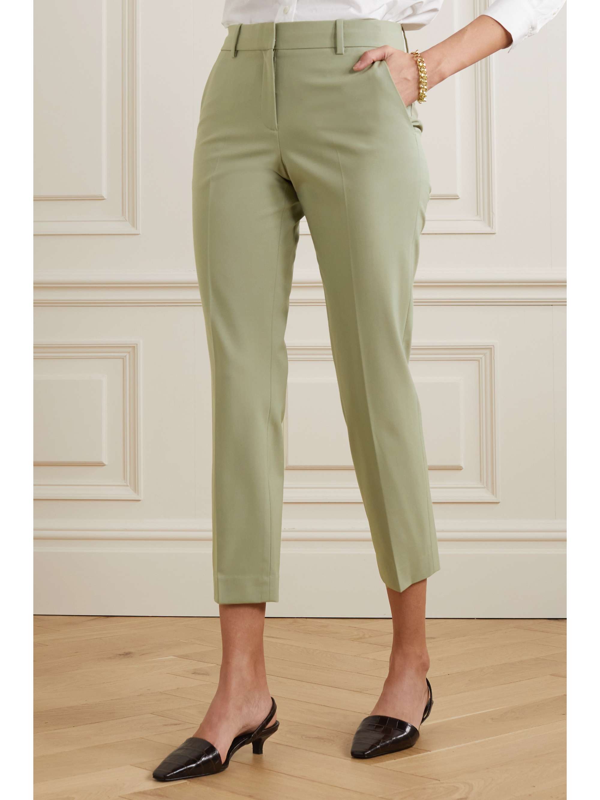 Sage green Treeca 2 cropped wool-blend 