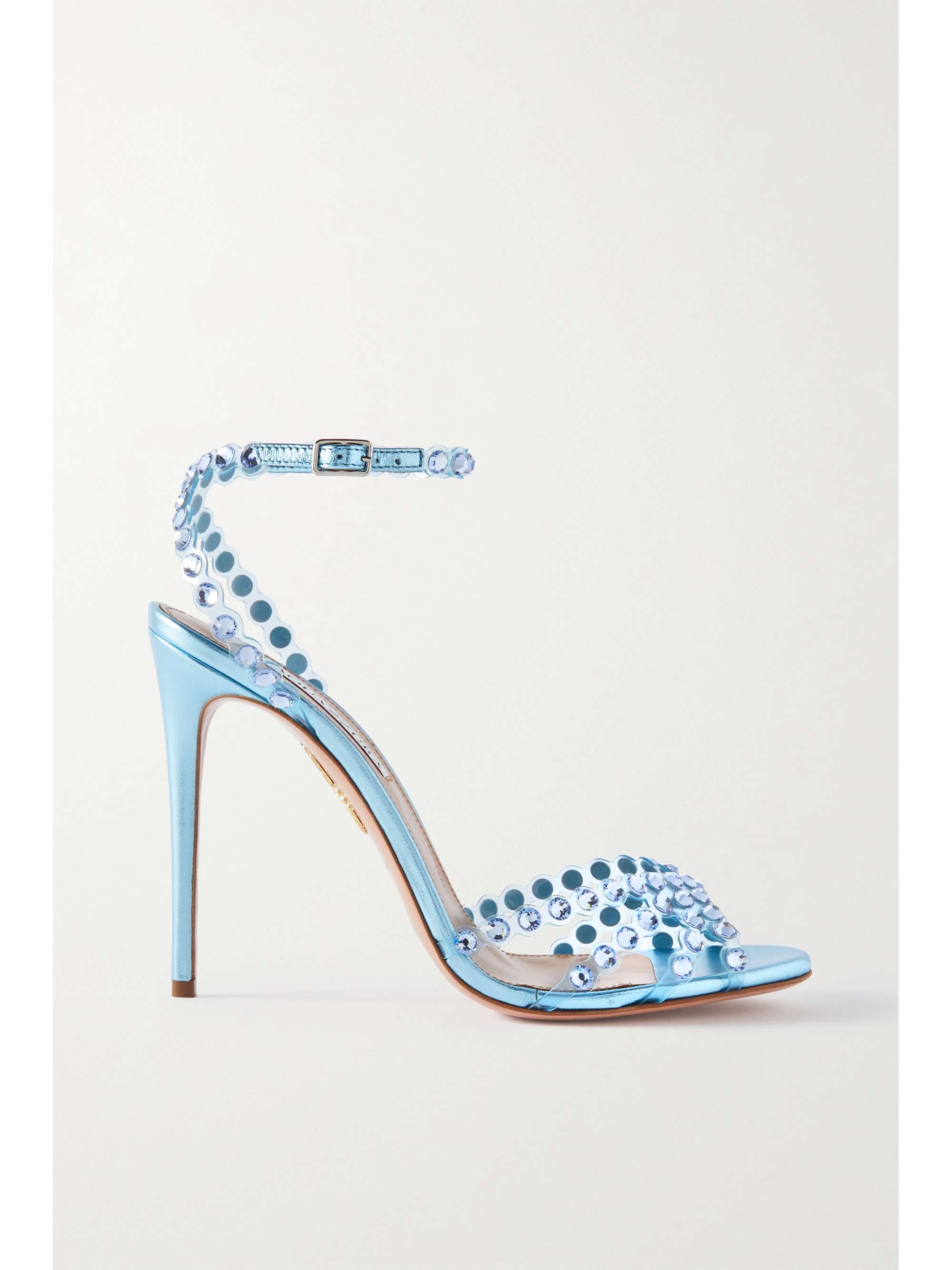 Light Blue Tequila 105 Metallic Leather And Crystal Embellished Pvc Sandals Aquazzura Net A Porter