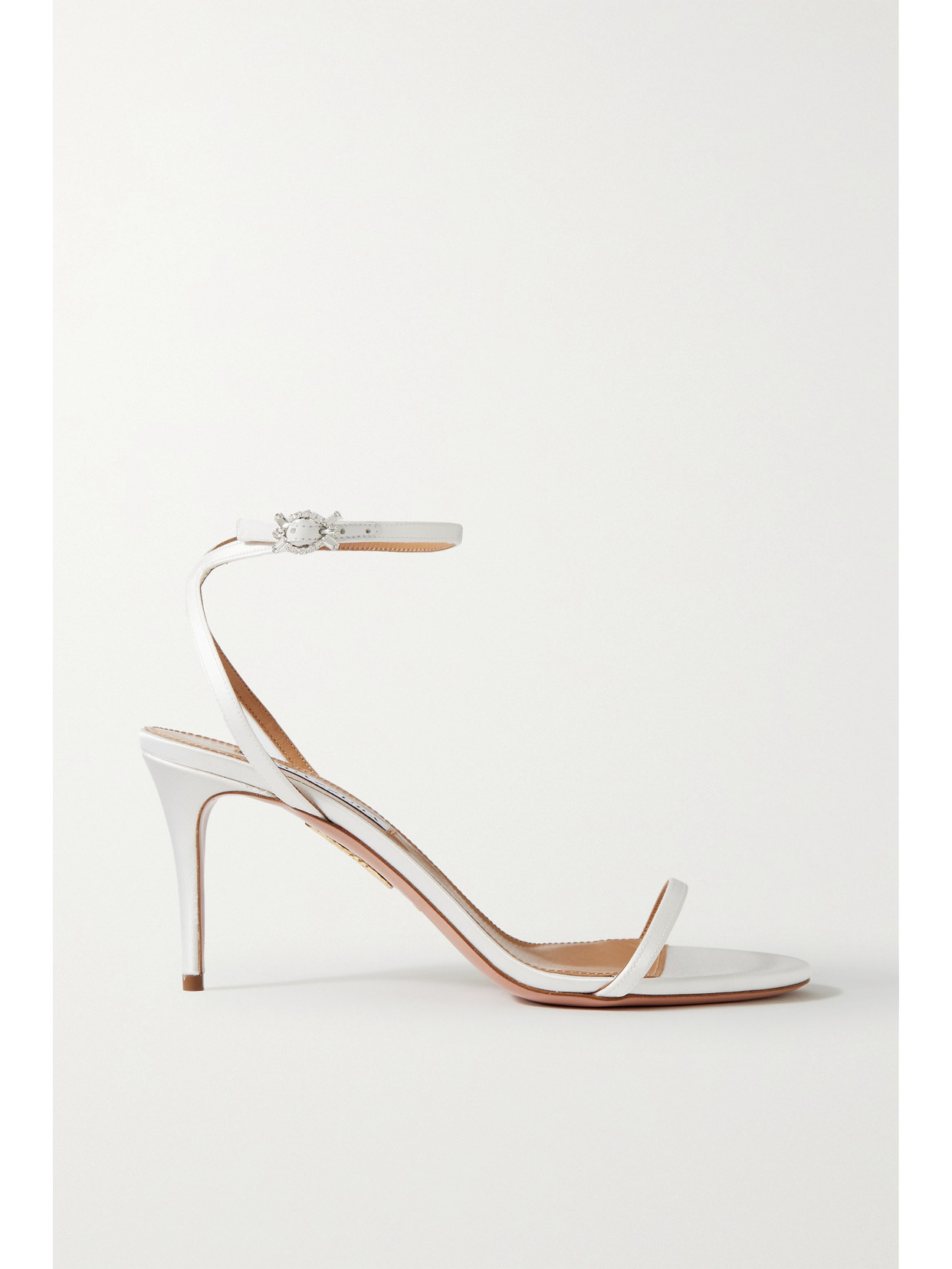 Aquazzura Olie 75 Crystal-embellished Satin Sandals In White